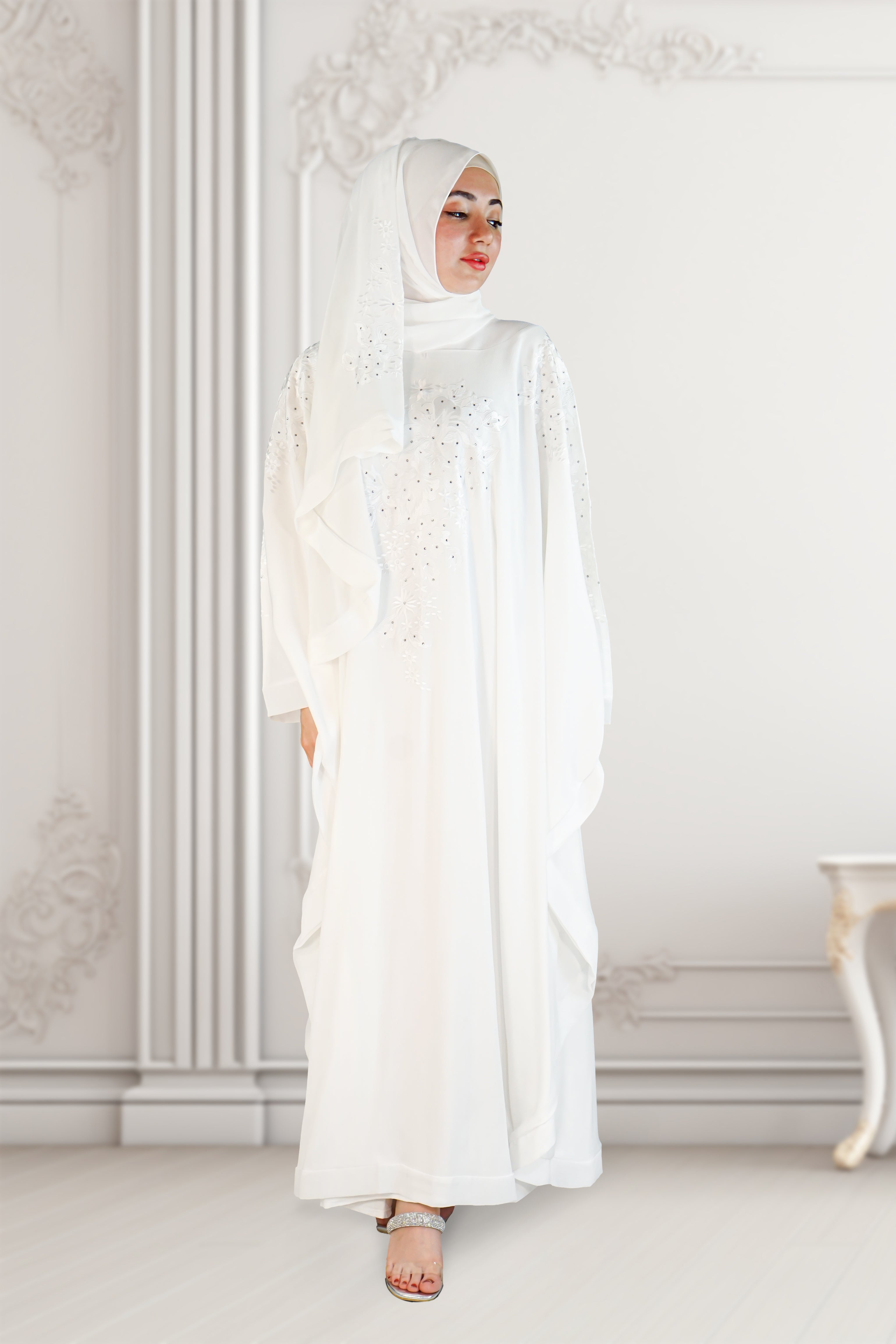 Dubai Style Embroidered Kaftan White