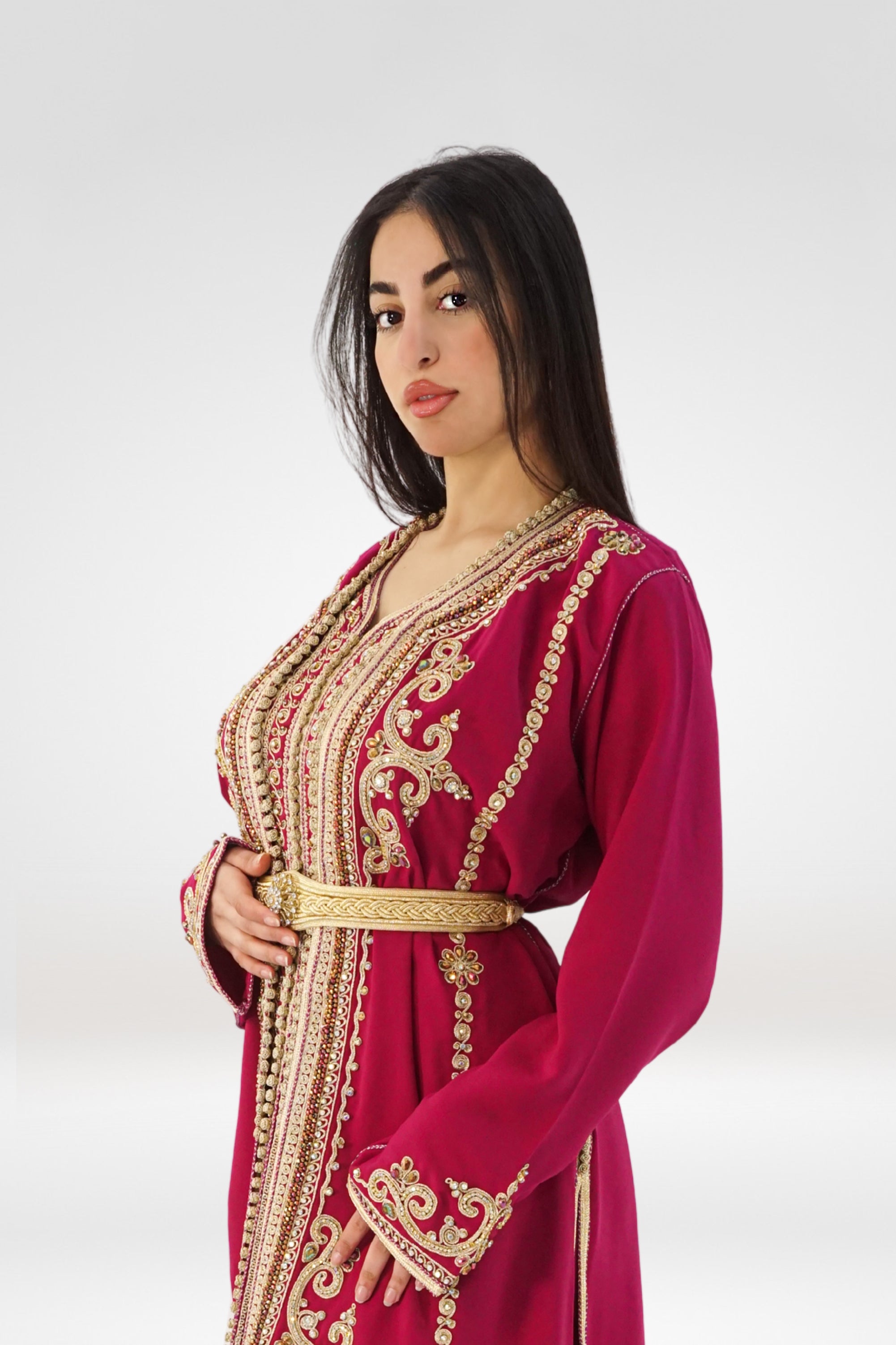Luxury Magenta Takhsita with Golden Embroidery