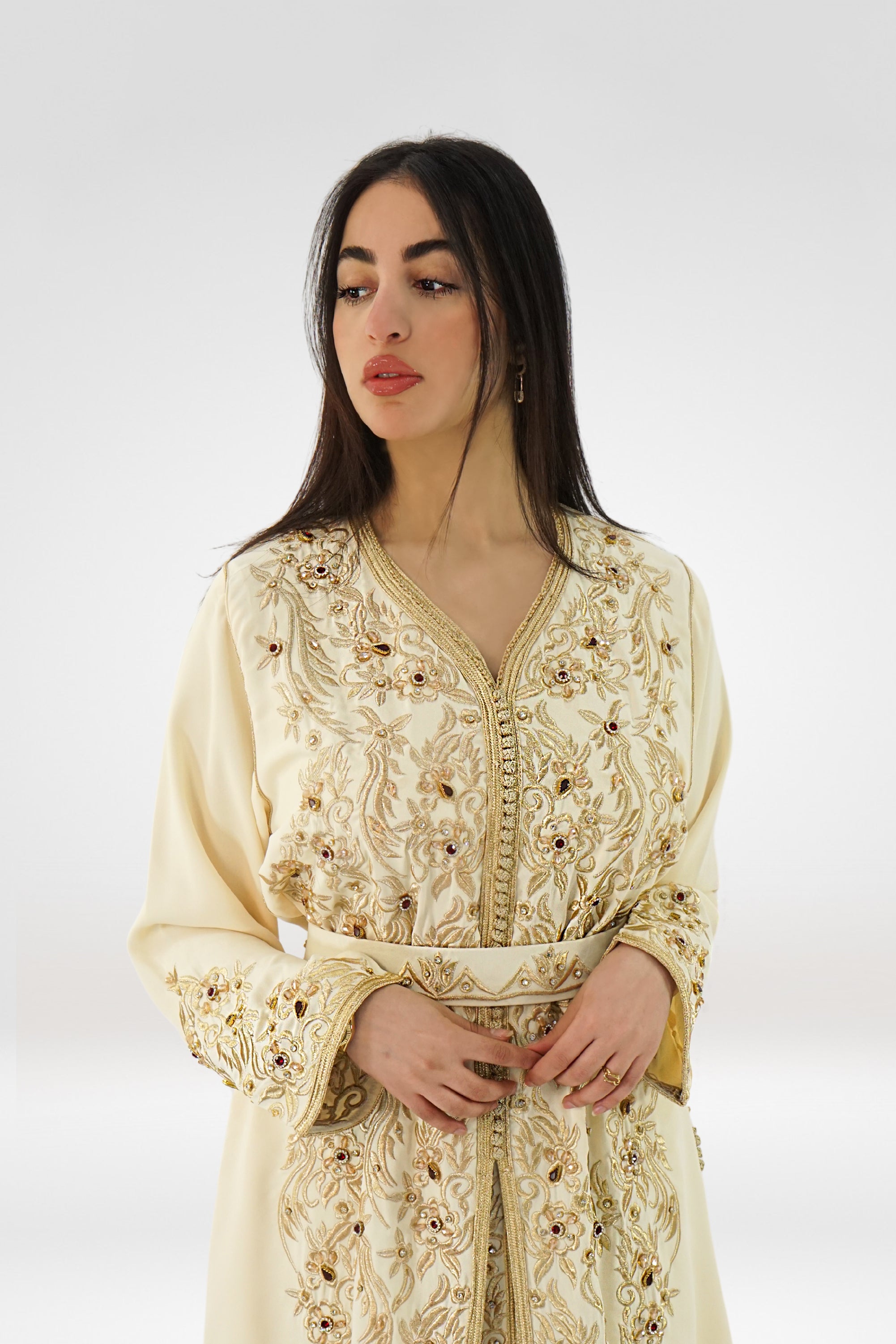 Elegant Cream Takhsita  with Golden Embroidery