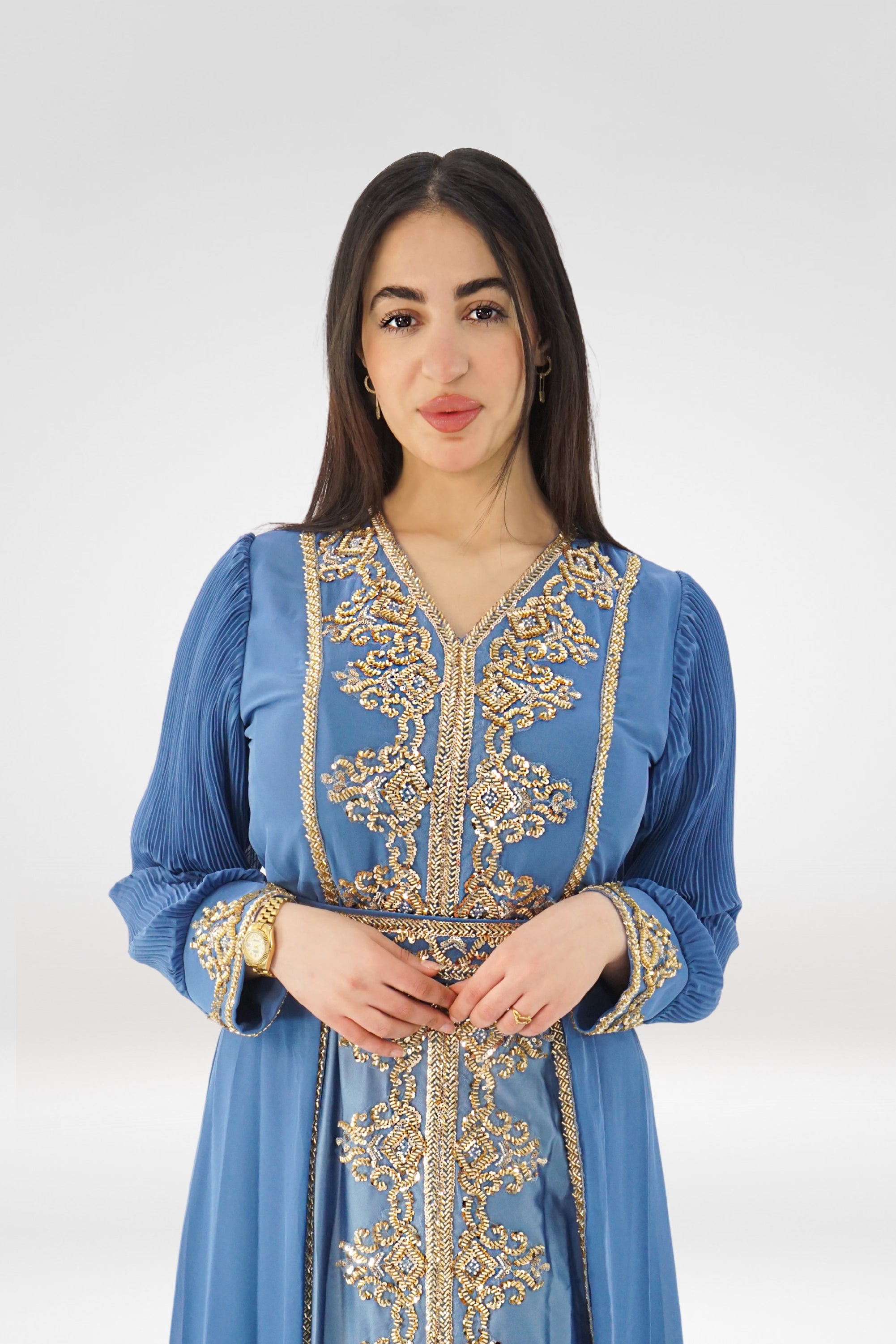 Luxury Embroidered Chiffon Kaftan – Lagoon Blue Edition