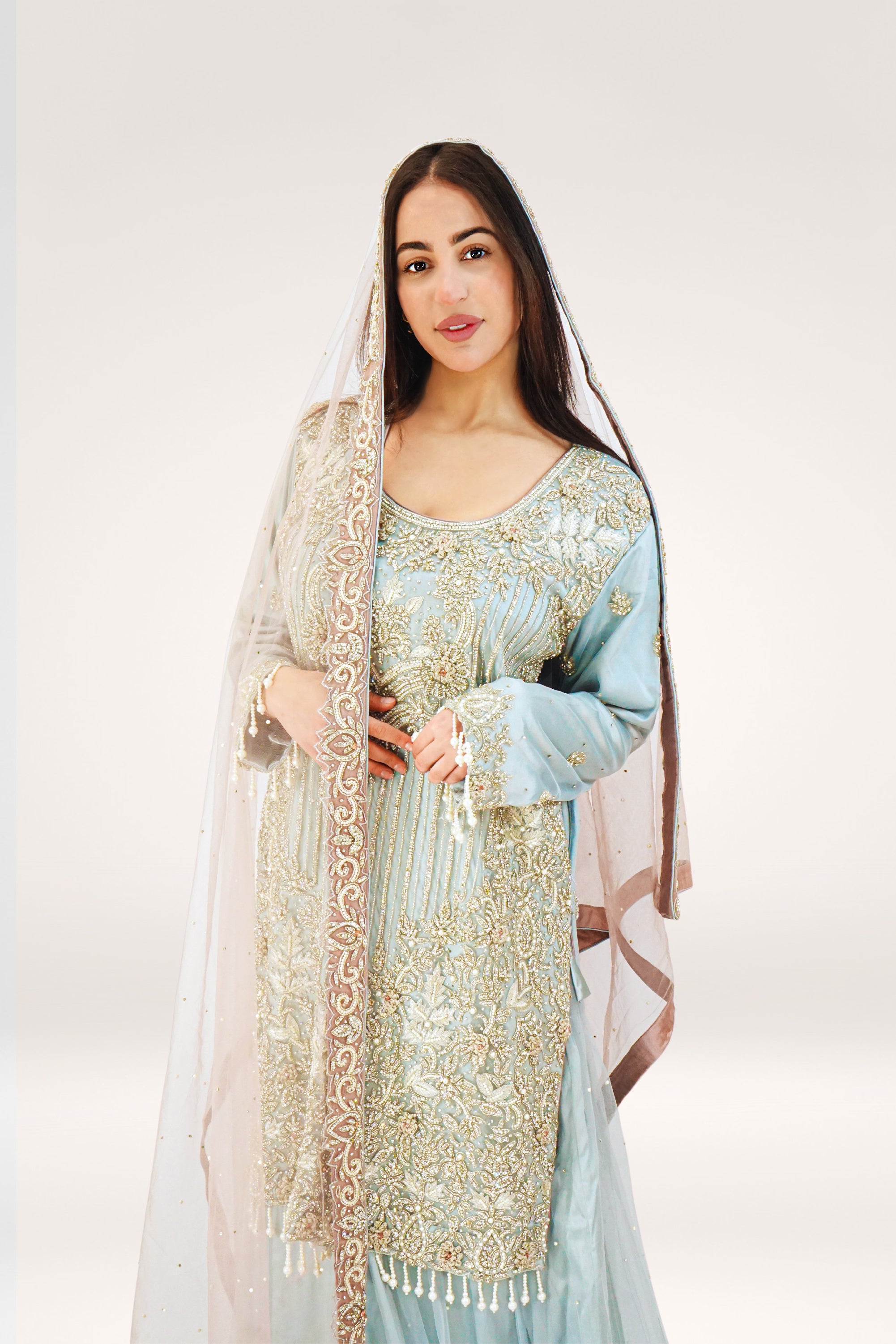 Elegant Grey Soft Net Lehenga with Pearl Tassels