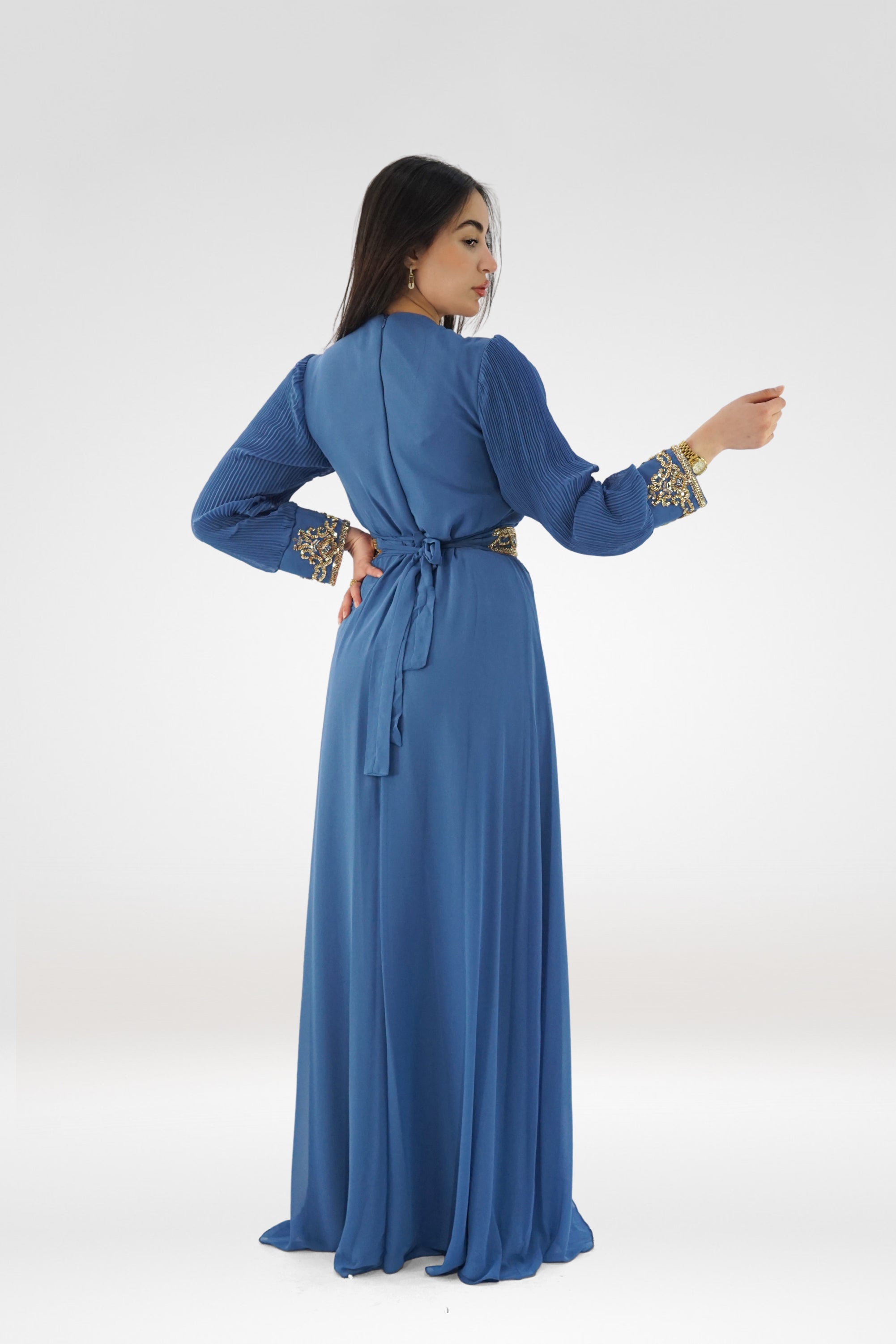 Luxury Embroidered Chiffon Kaftan – Lagoon Blue Edition