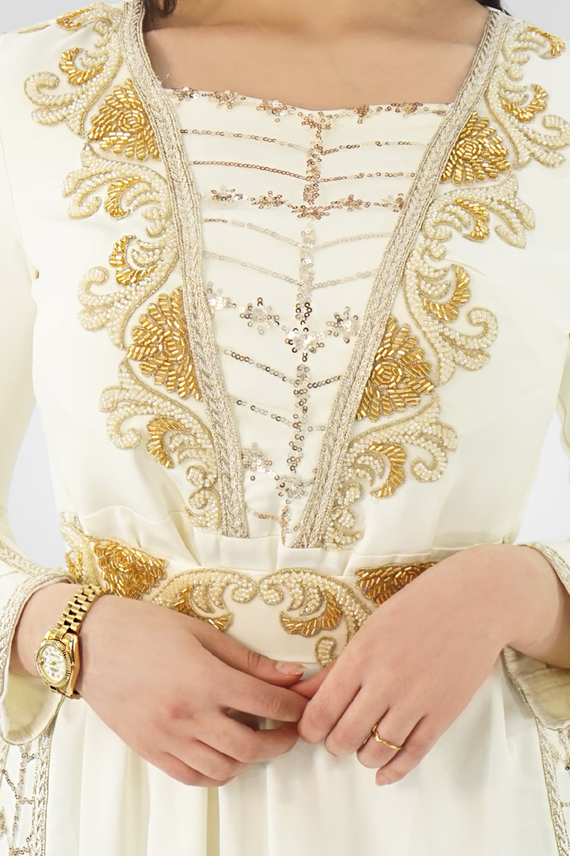 Elegant Embroidered Kaftan – Premium White