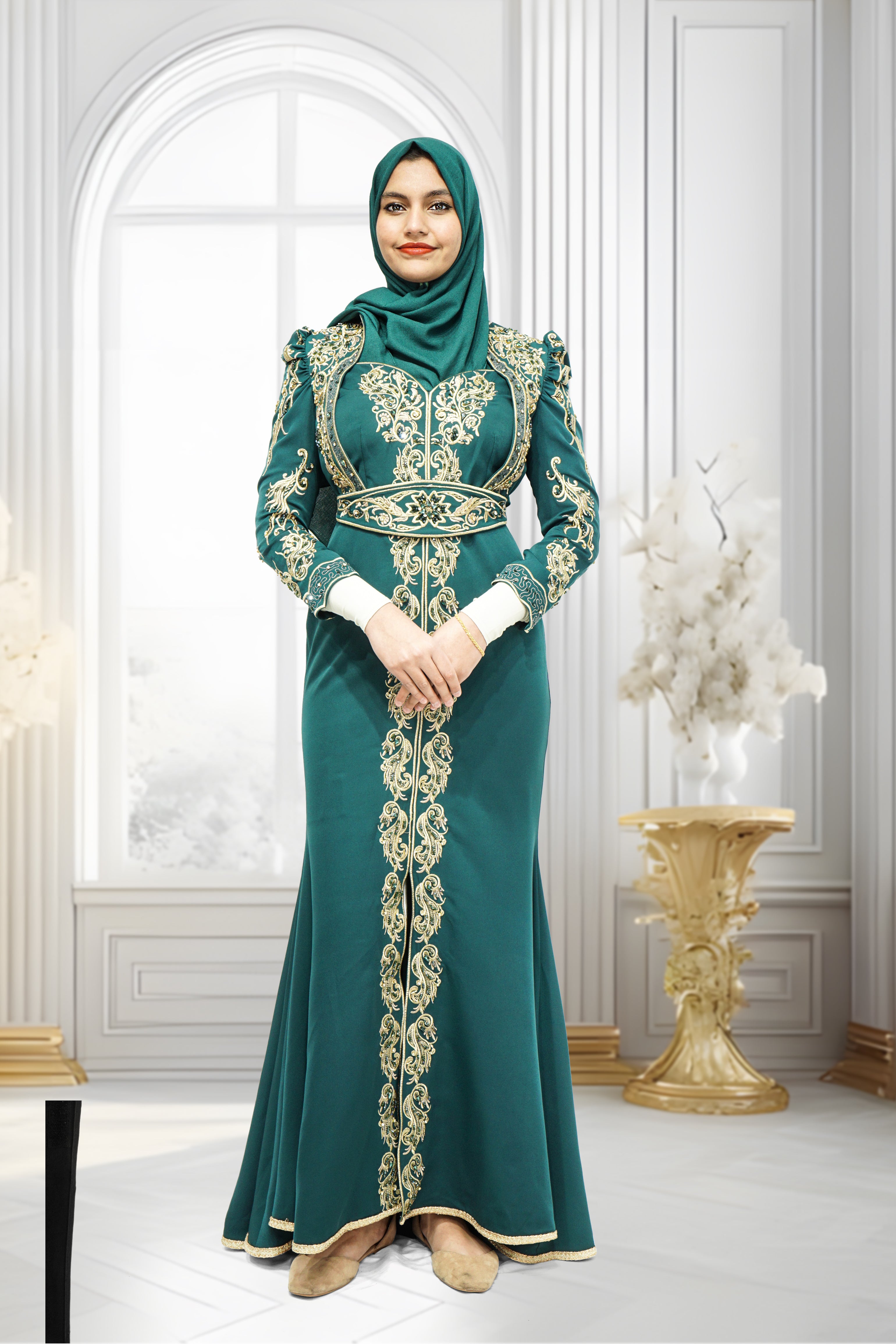 Mermaid Embroidery Turkish Dress Green | Aroosah Mermaid Embroidery Turkish Dress Green | Aroosah