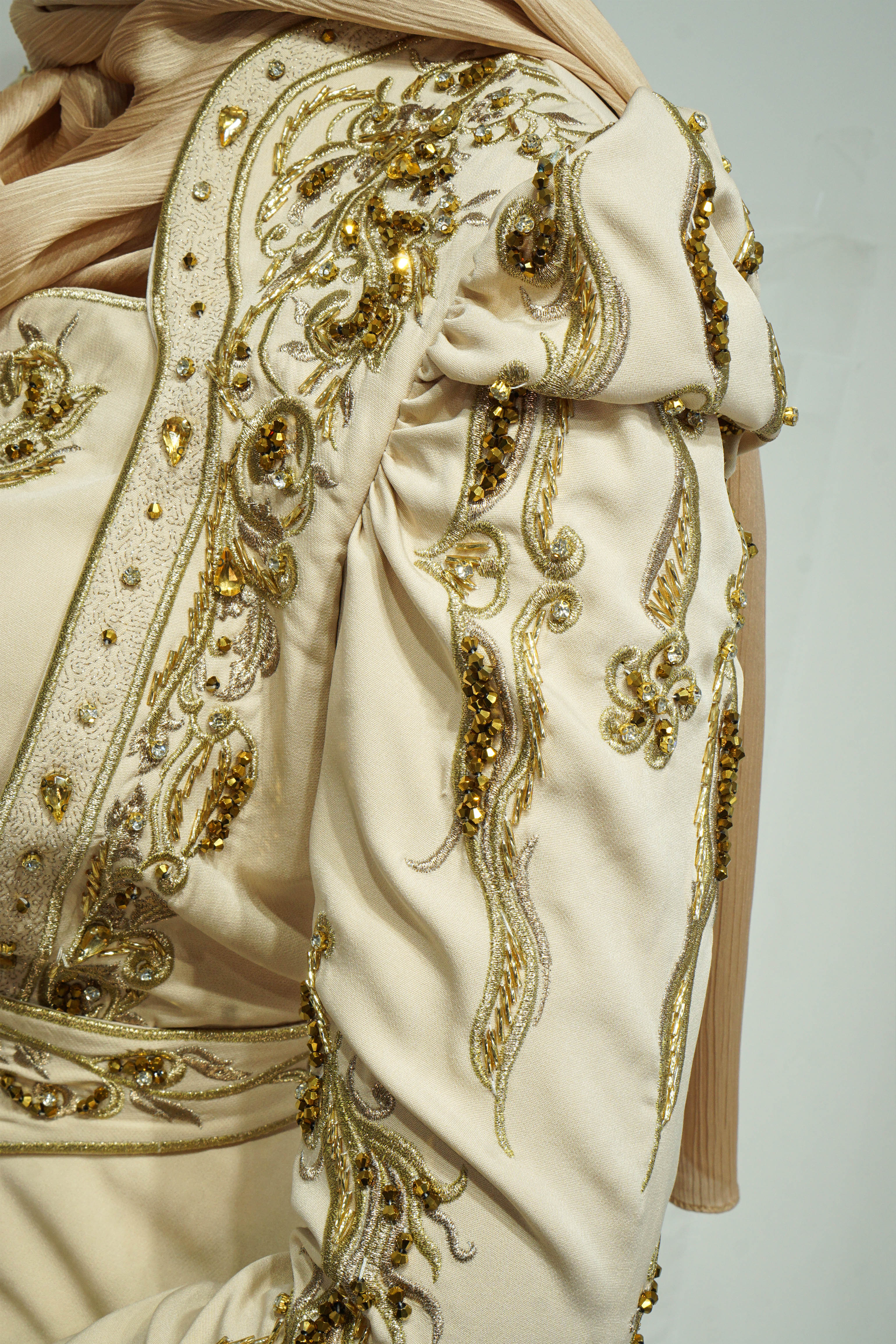 Mermaid Embroidery Turkish Dress Beige