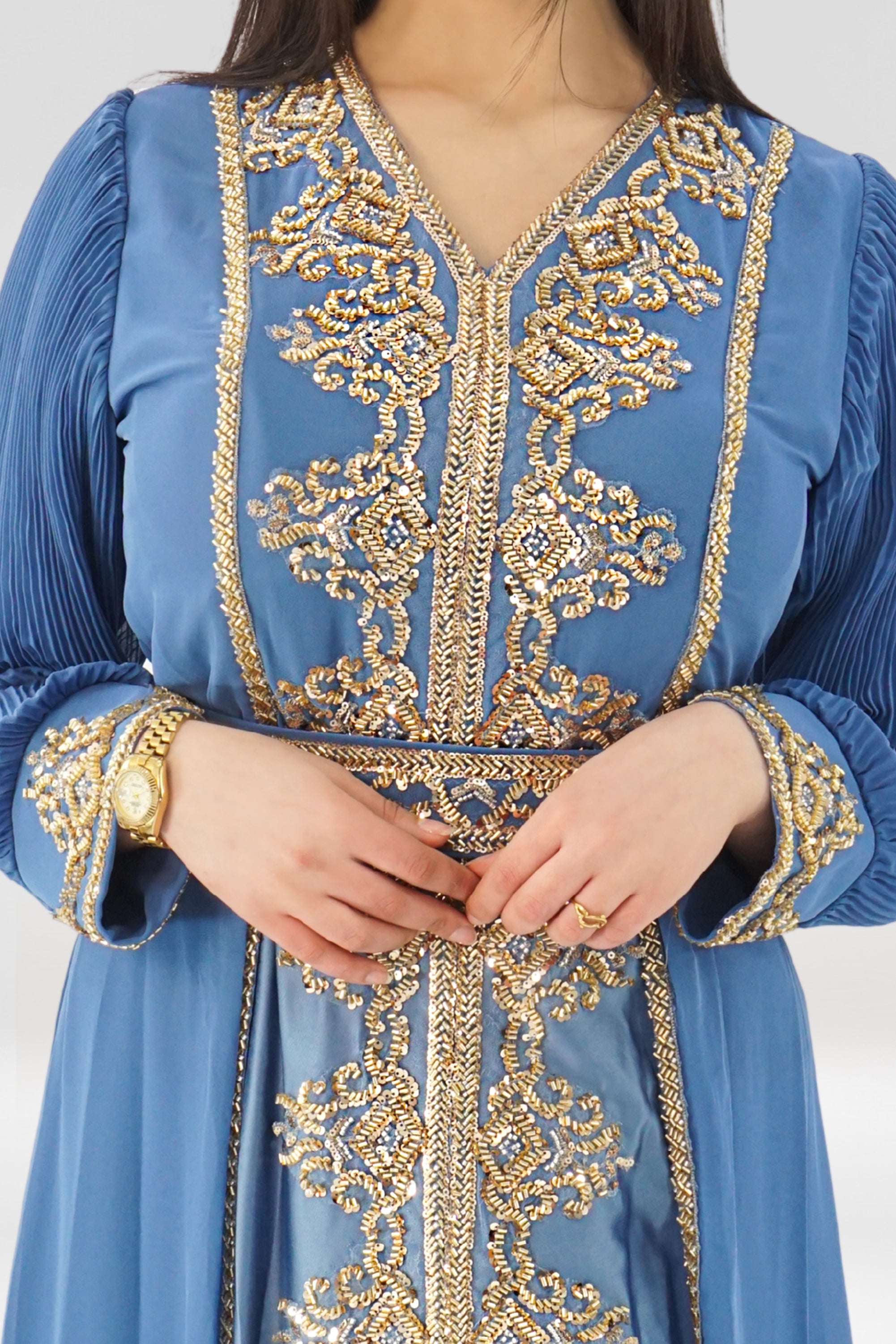 Luxury Embroidered Chiffon Kaftan – Lagoon Blue Edition