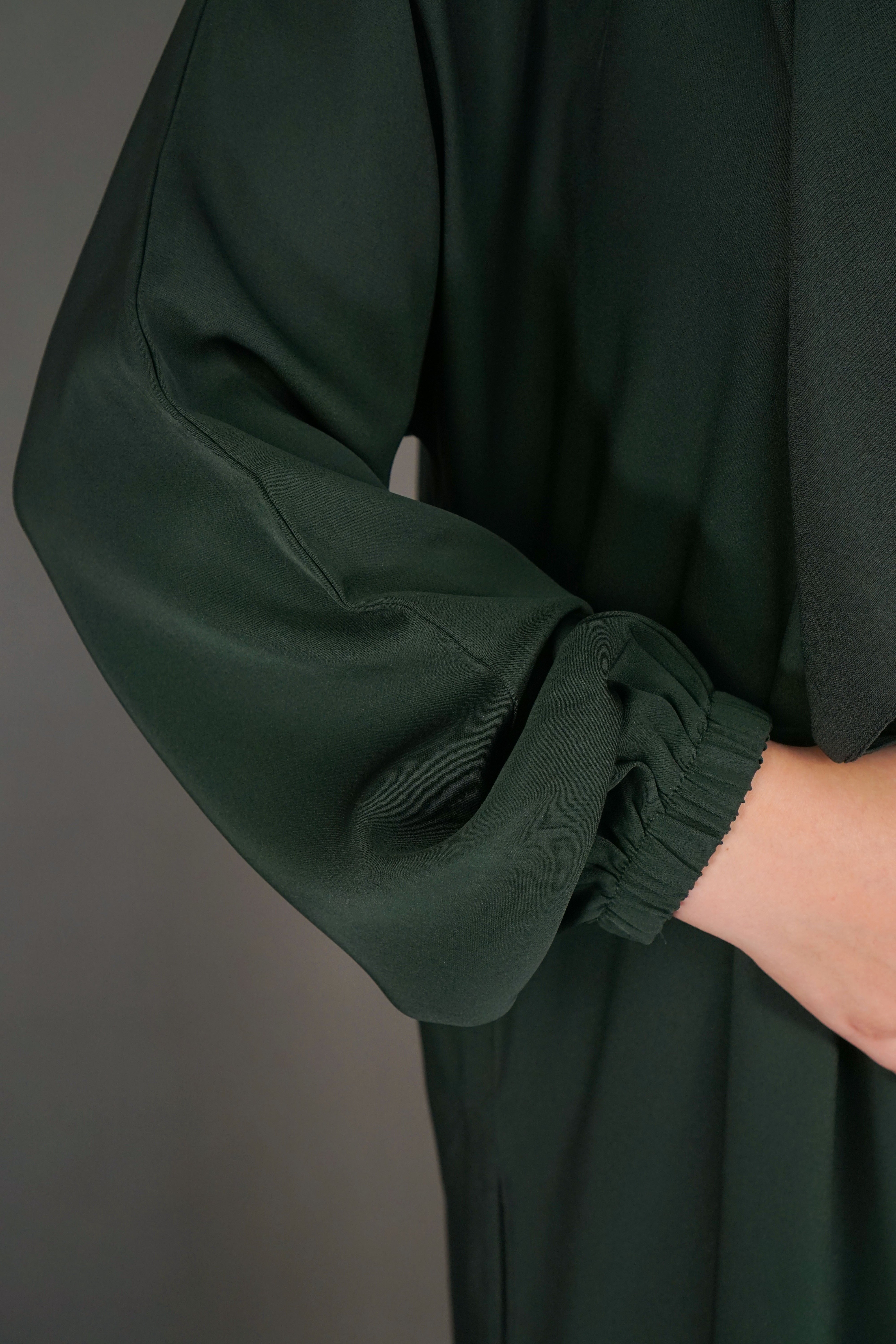 One Button Plain Abaya – Green | Nida Fabric with Matching Scarf