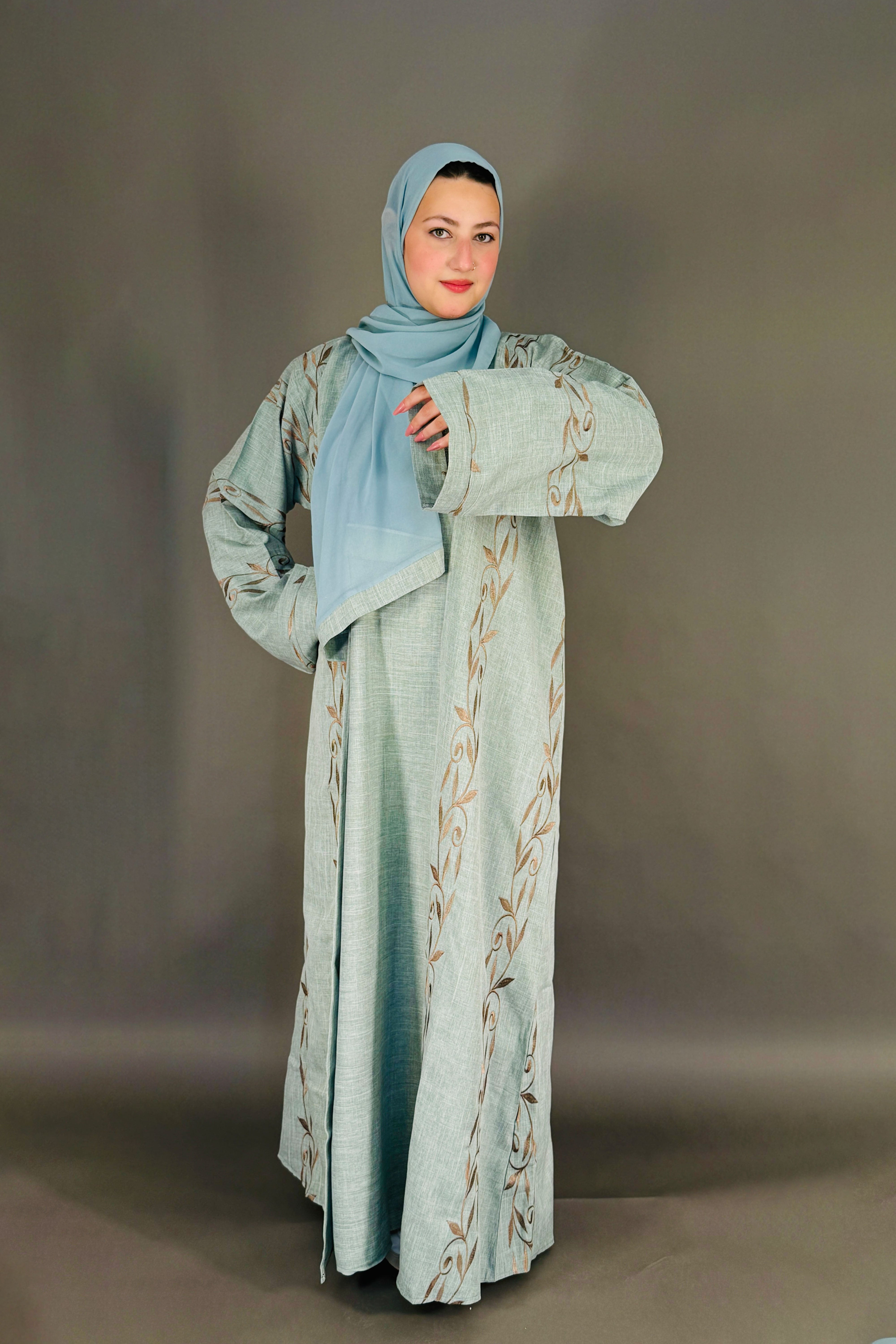 Embroidery Work Abaya with Scarf – Light Blue