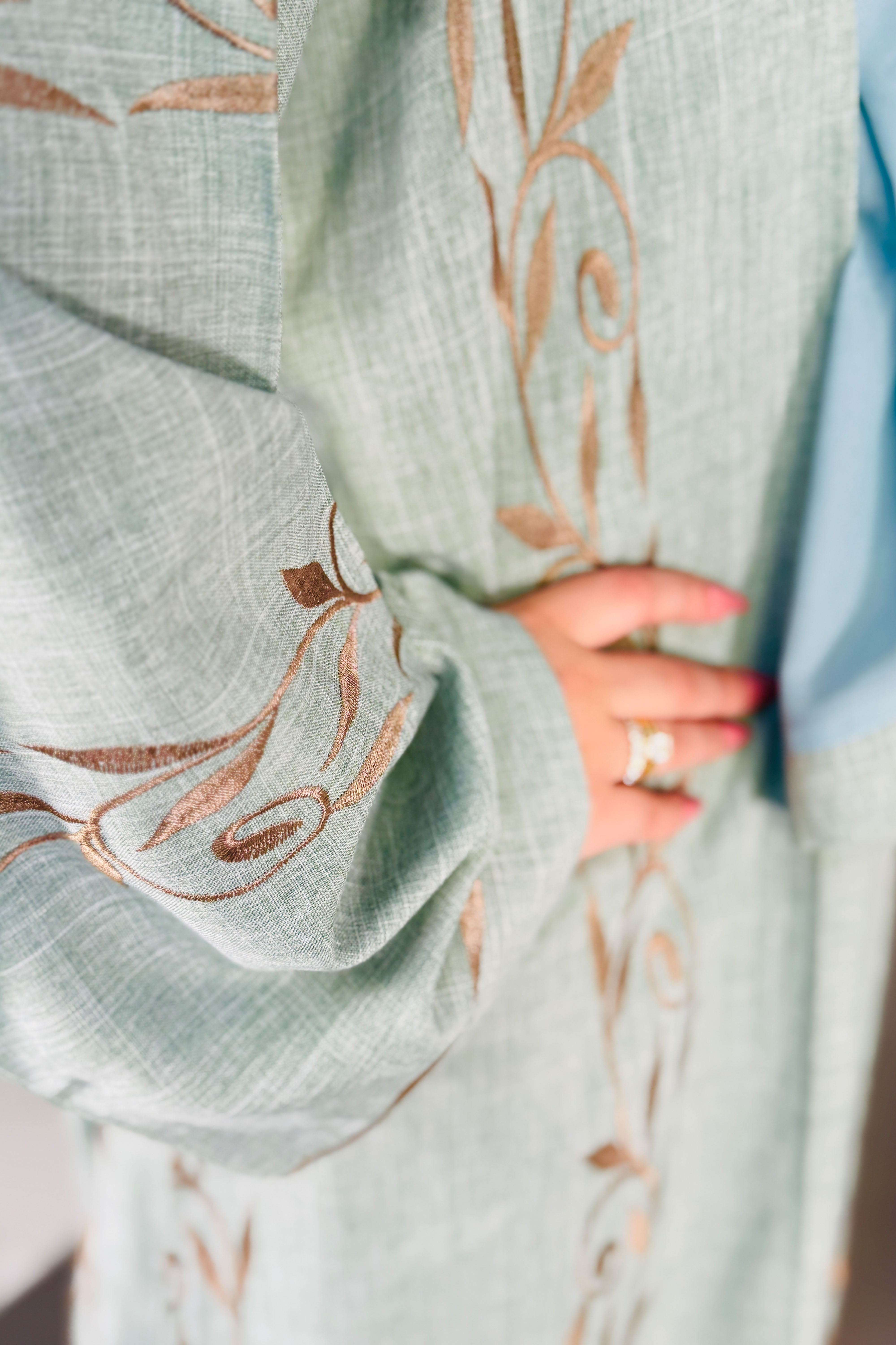 Embroidery Work Abaya with Scarf – Light Blue