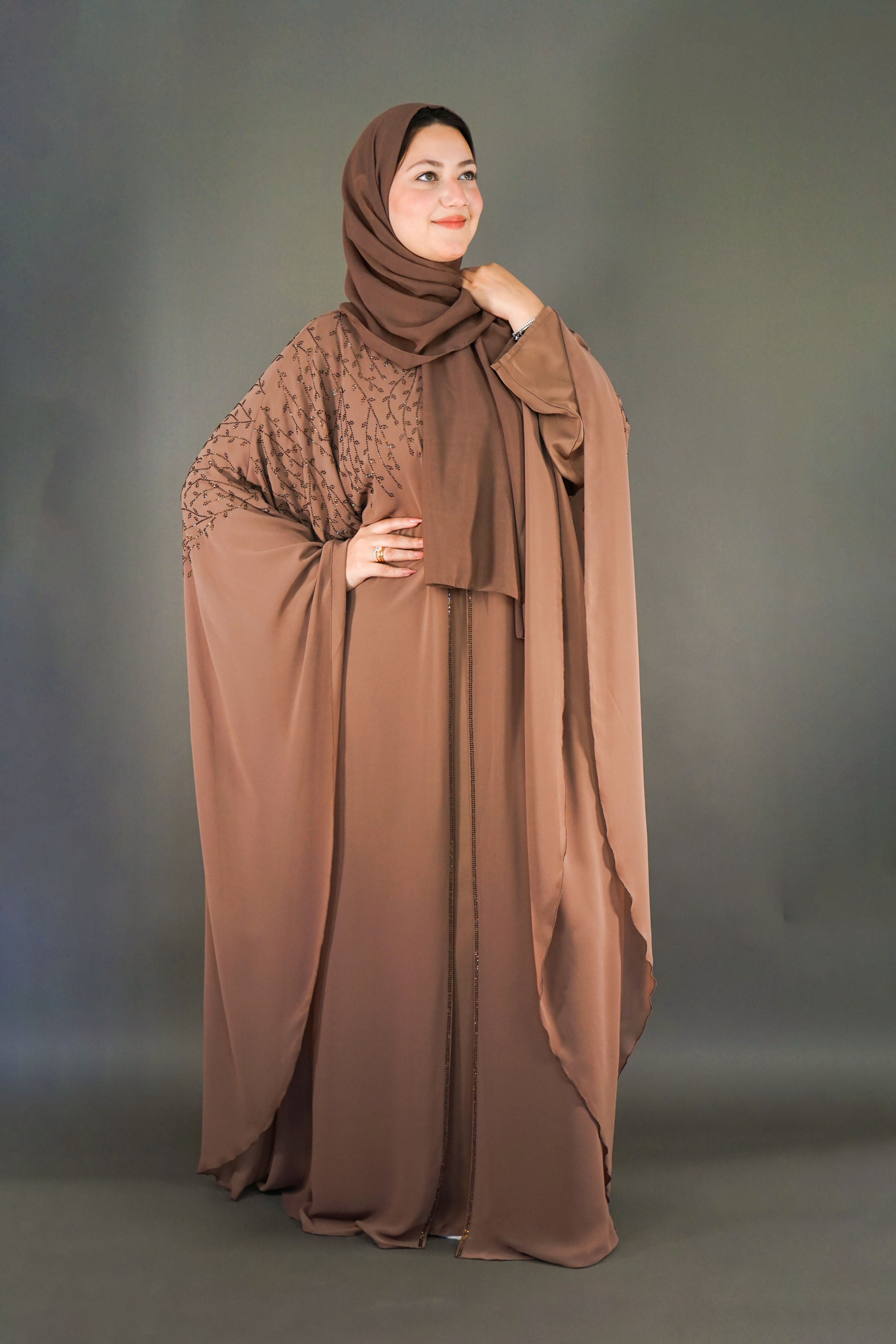 Chiffon Elegant Farasha Abaya with Scarf – Brown