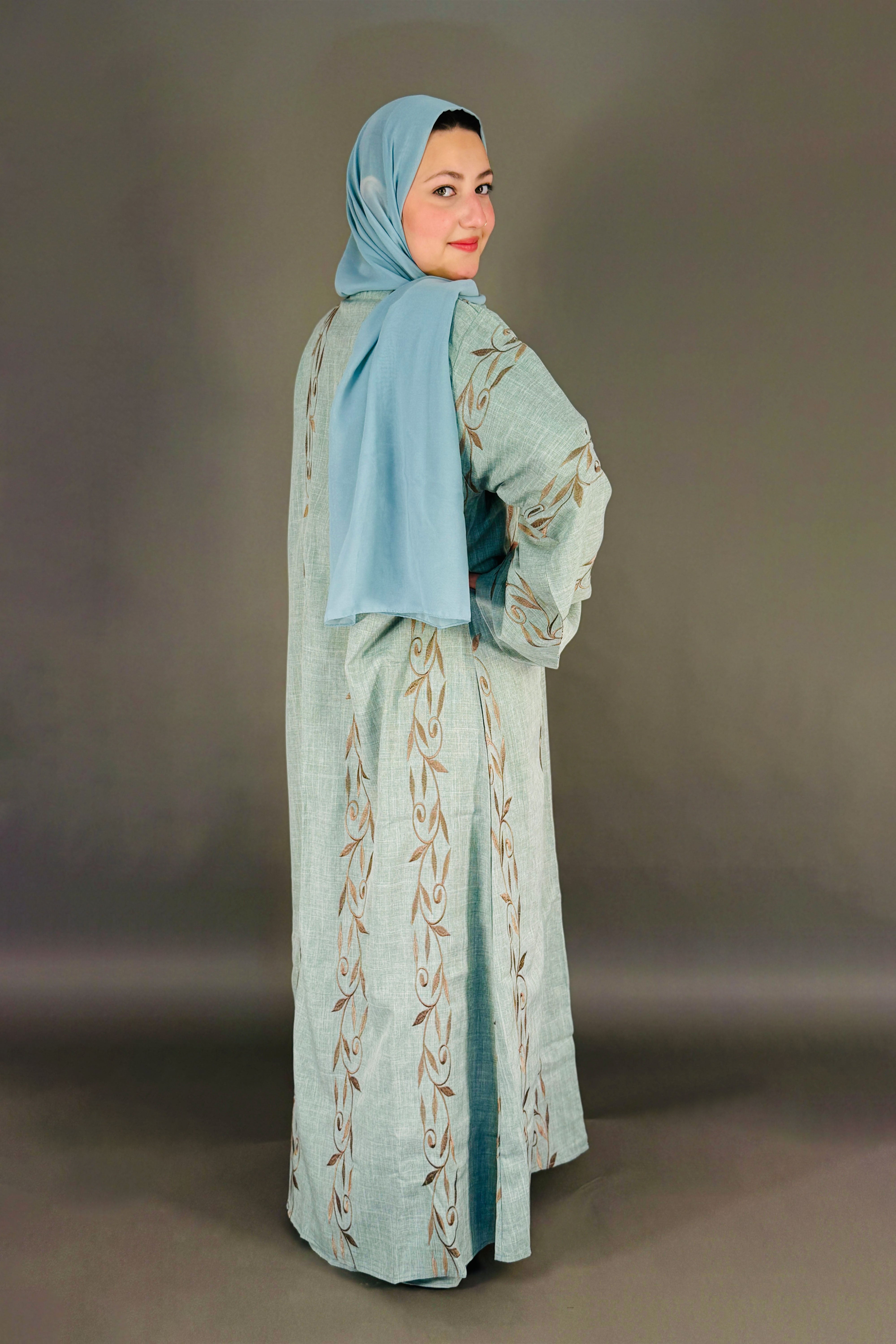 Embroidery Work Abaya with Scarf – Light Blue