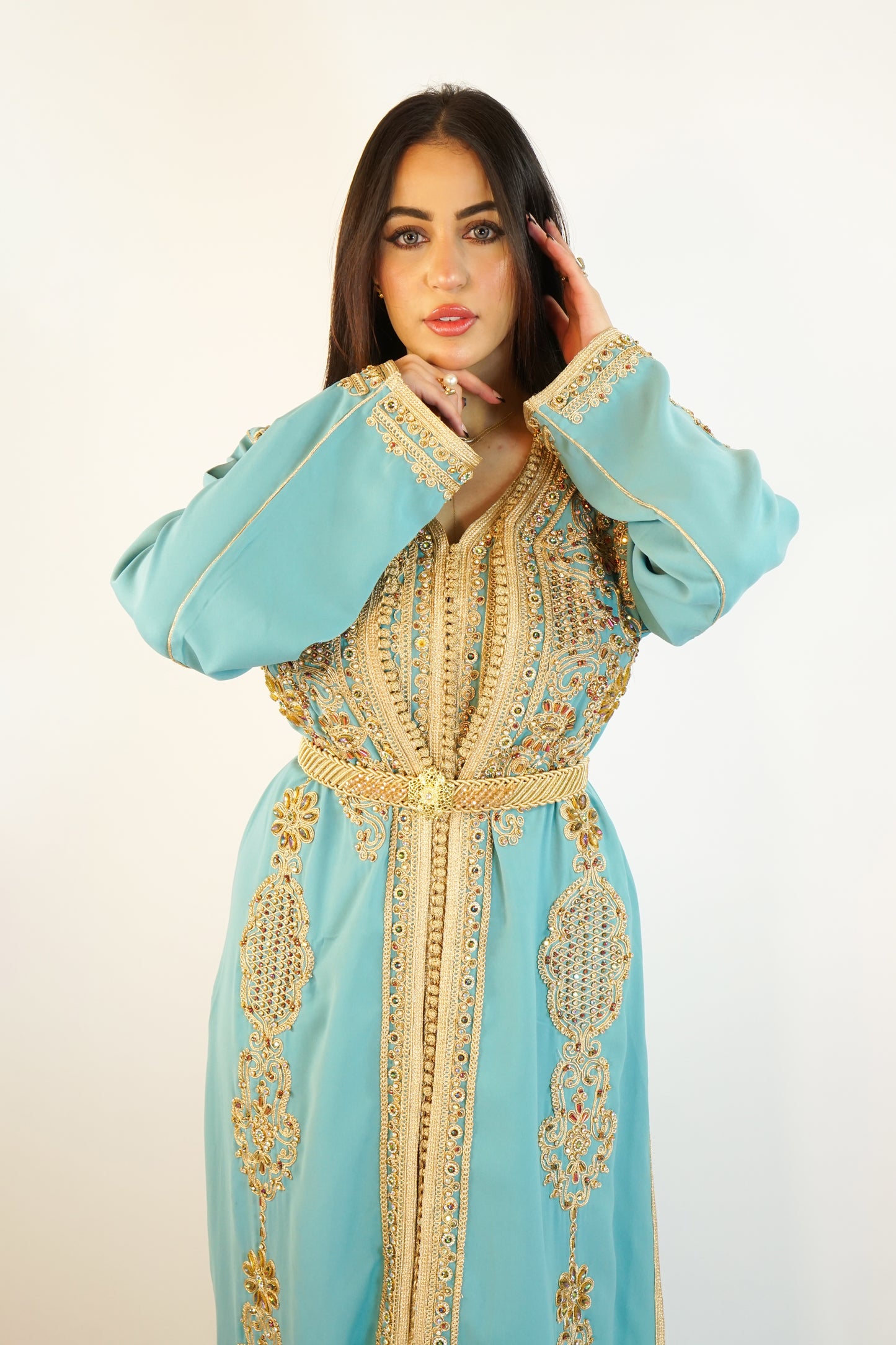 Turquoise Two-Piece Moroccan Kaftan