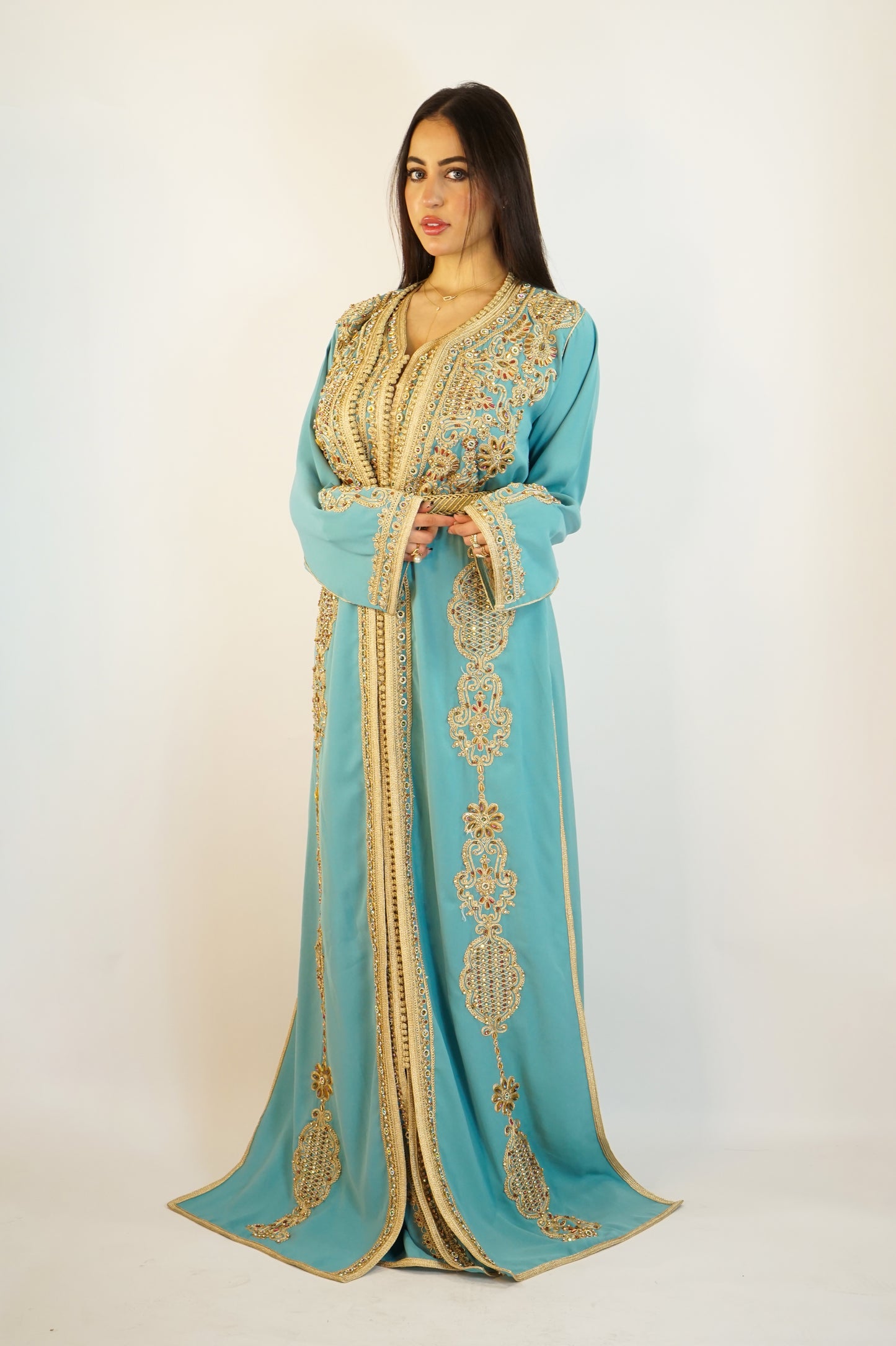 Turquoise Two-Piece Moroccan Kaftan