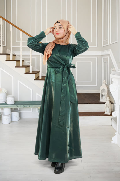 Rich Green Soft Shiny Organza Dress