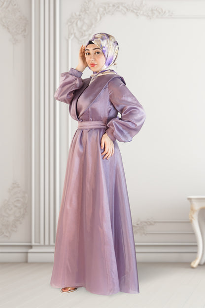 Swarovski-Embellished Turkish Lavender Dress – Elegant & Timeless