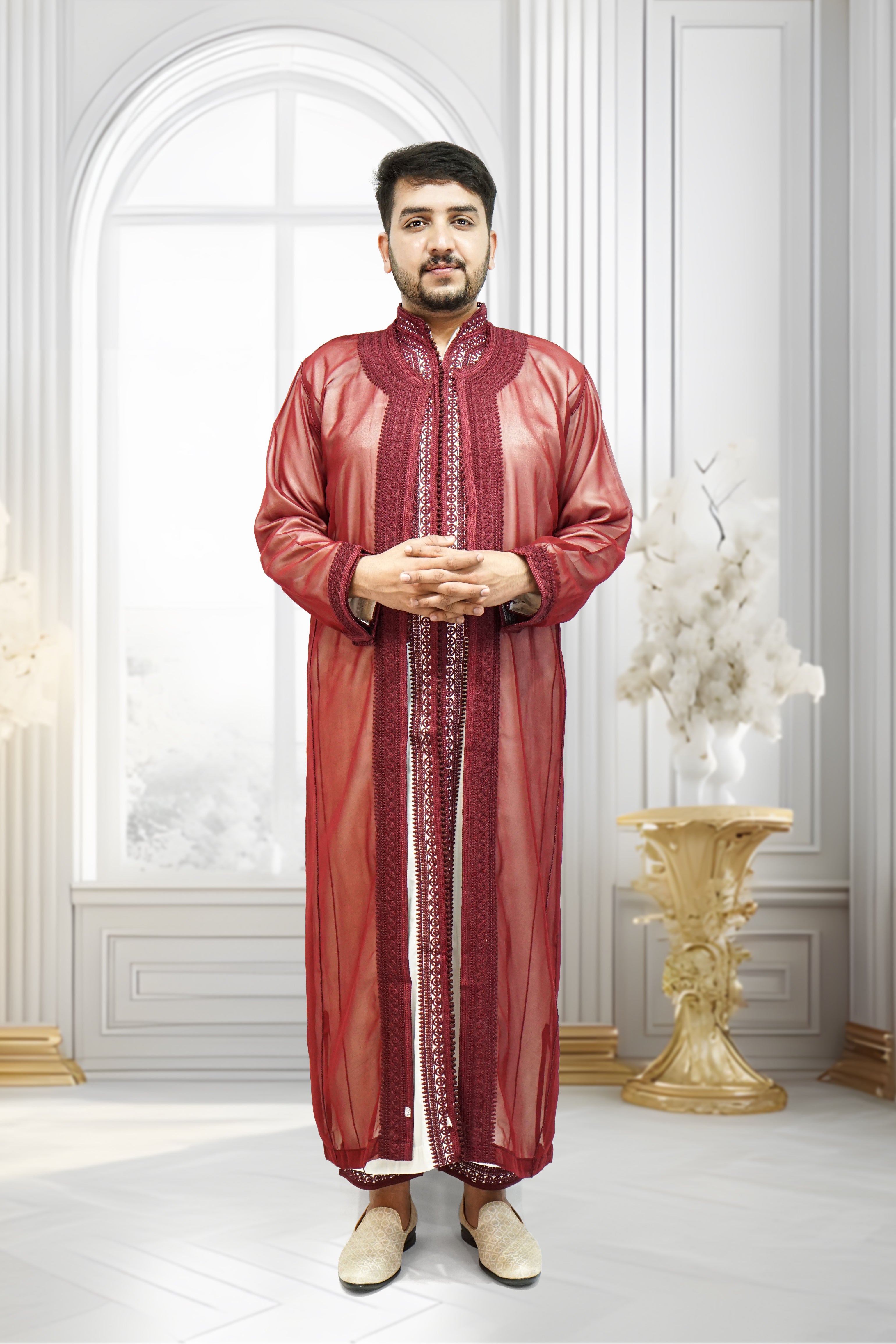 Men’s Maroon Jabador – Elegant Traditional Moroccan Style Outfit