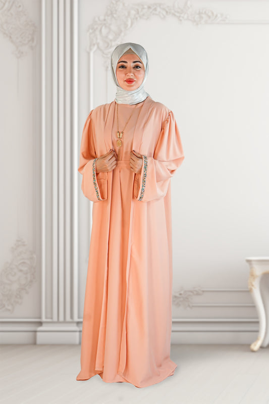 Two-Piece Moroccan Abaya with Belt – Thick Chiffon Elegance