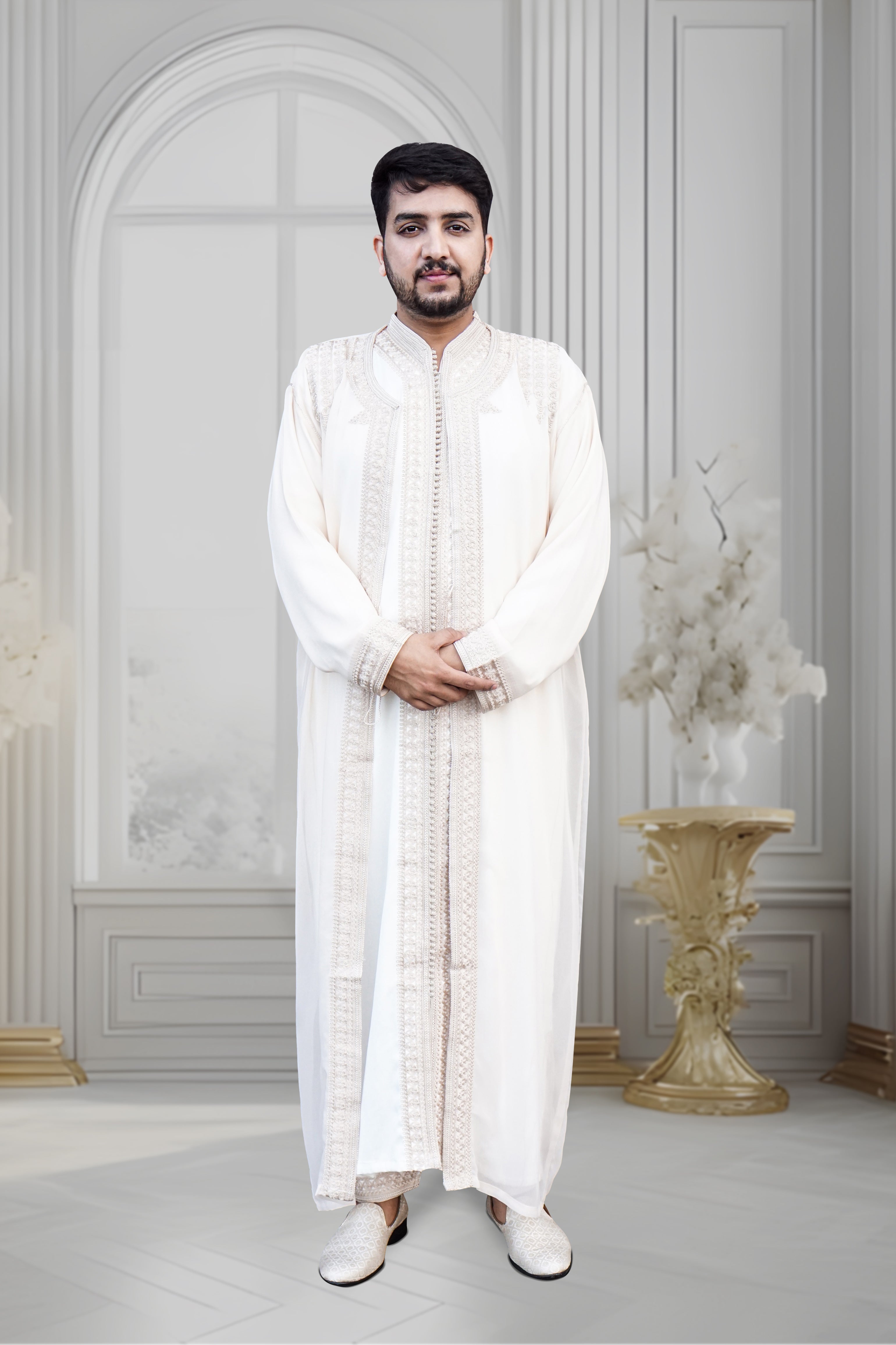 Men’s White Jabador – Elegant Traditional Moroccan Style Outfit