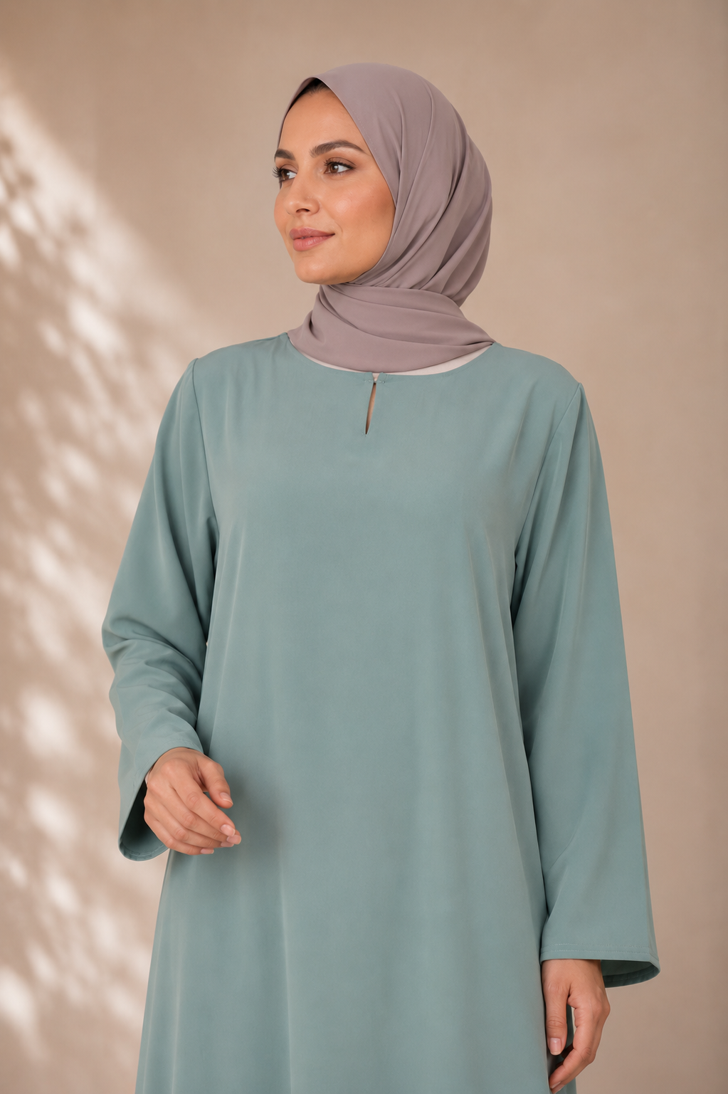 One Button Plain Nida Abaya – Sage Green