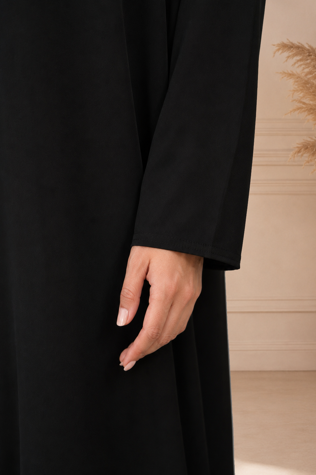 One Button Plain Nida Abaya – Black