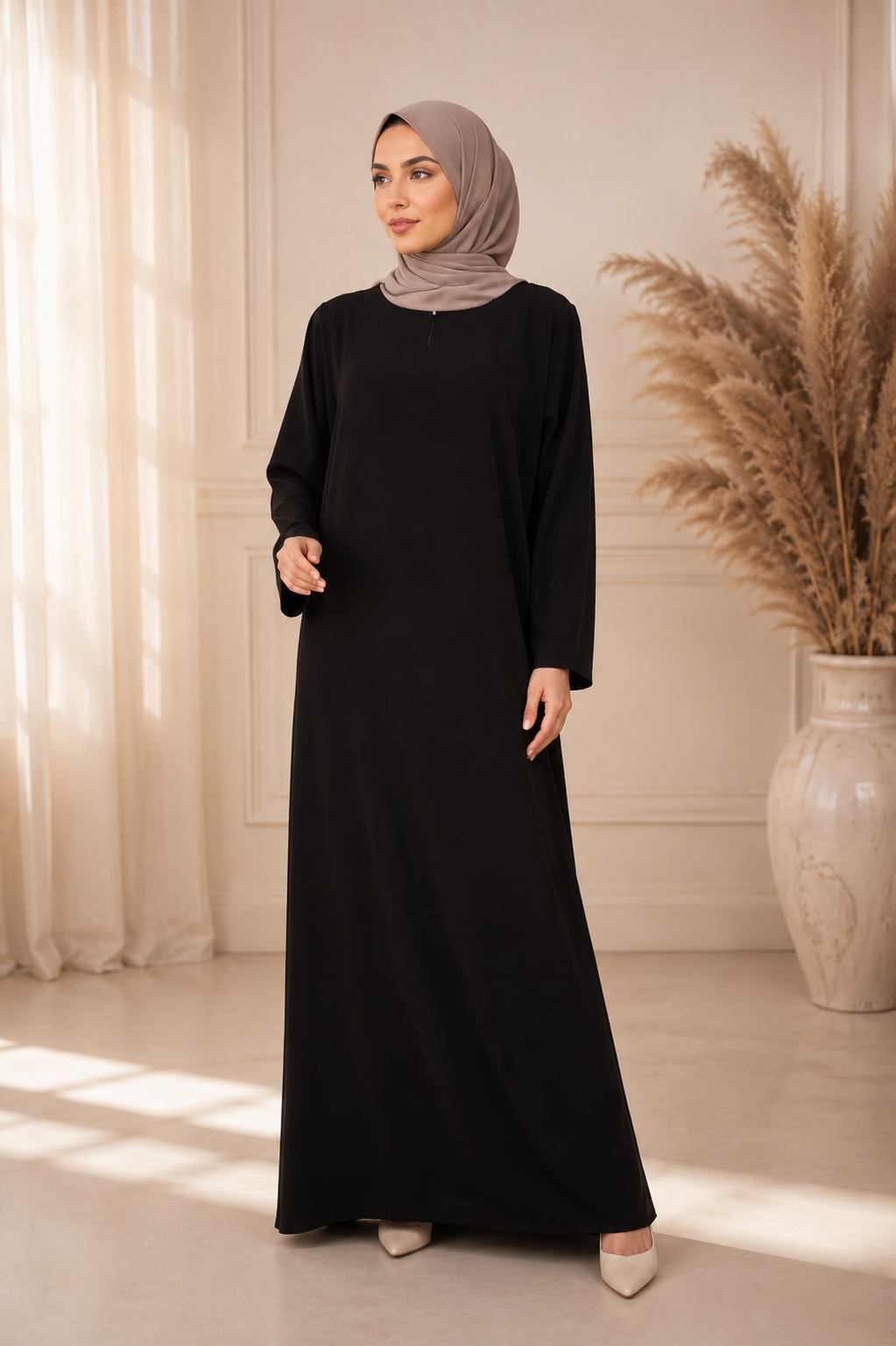 One Button Plain Nida Abaya – Black