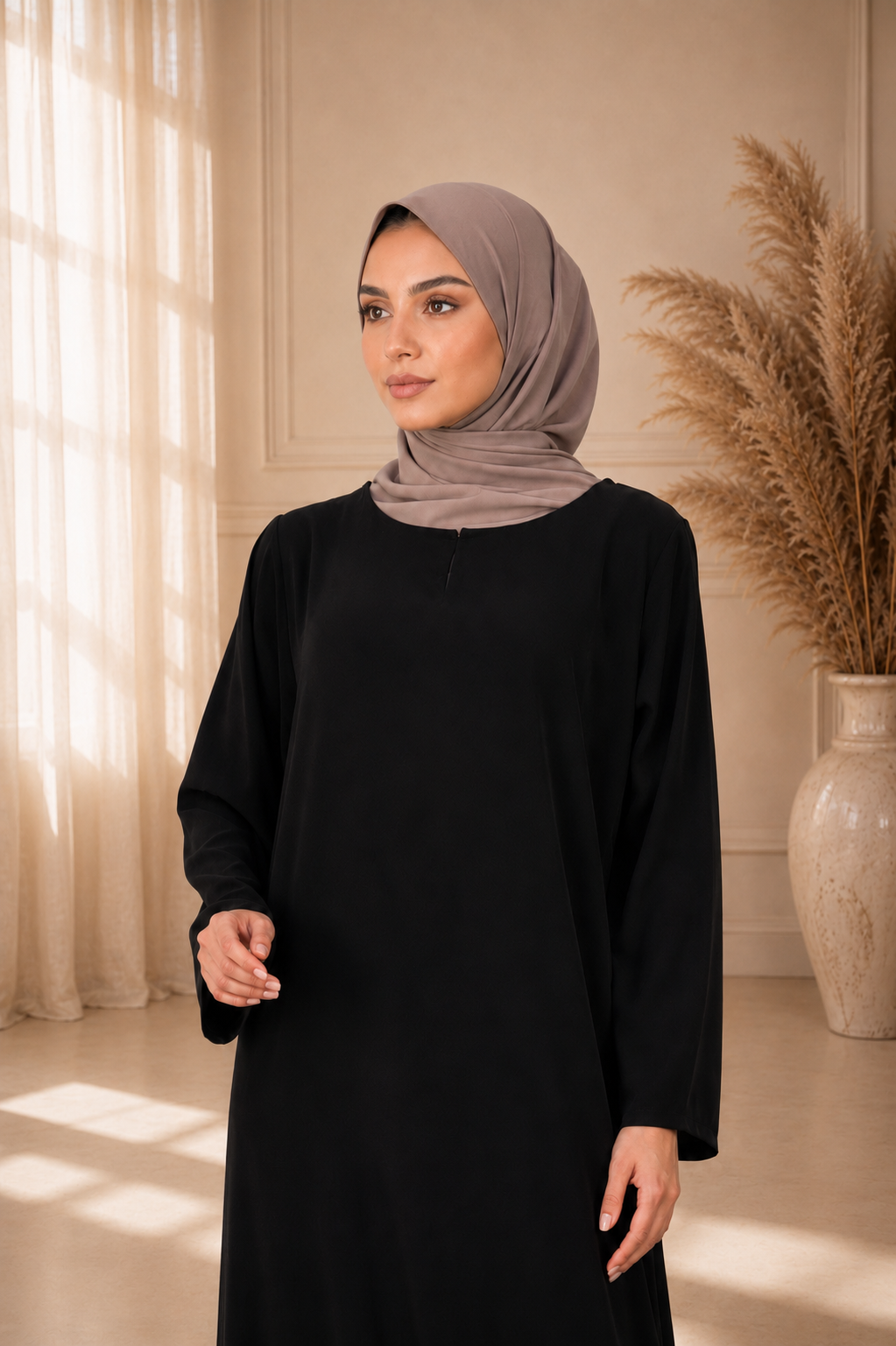 One Button Plain Nida Abaya – Black