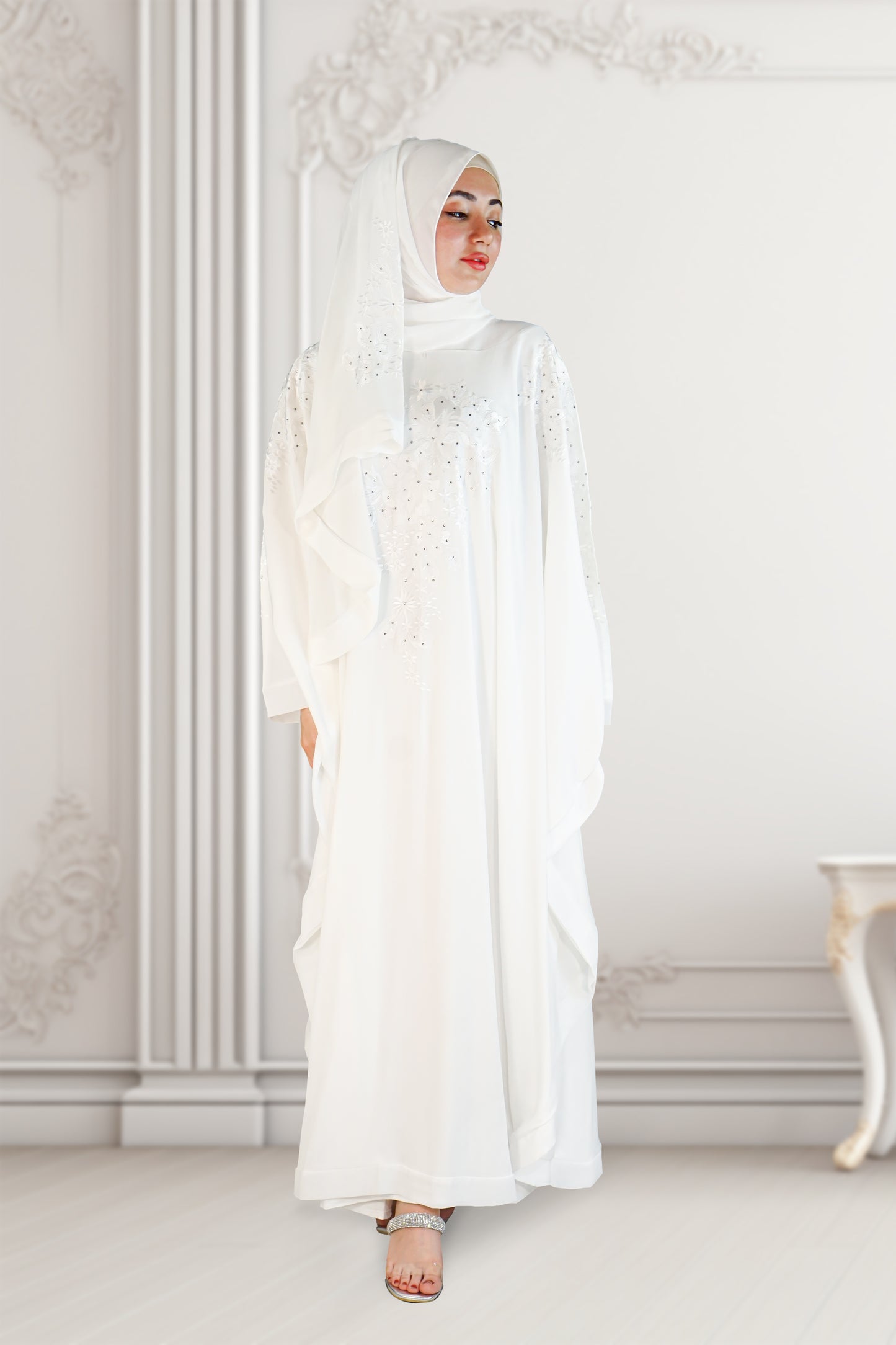 Dubai Style Embroidered Kaftan White