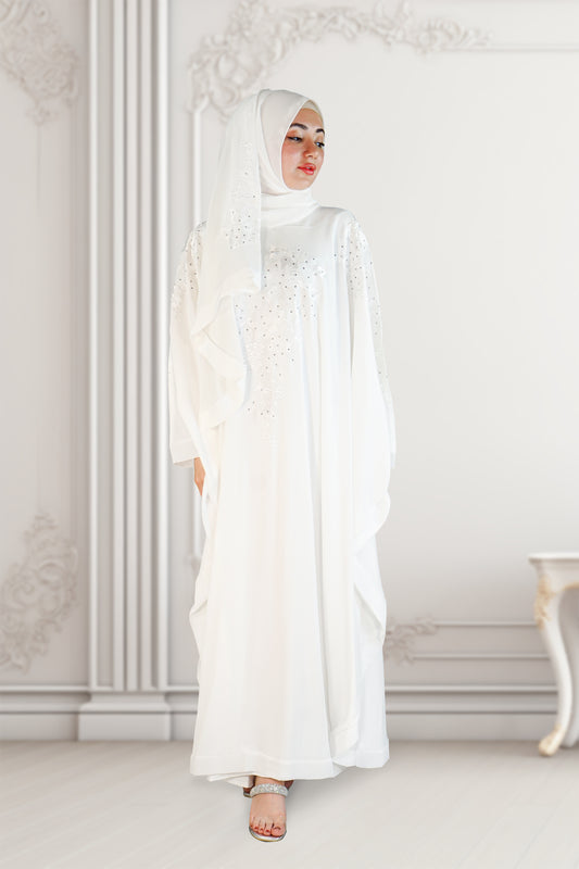 Dubai Style Embroidered Kaftan White