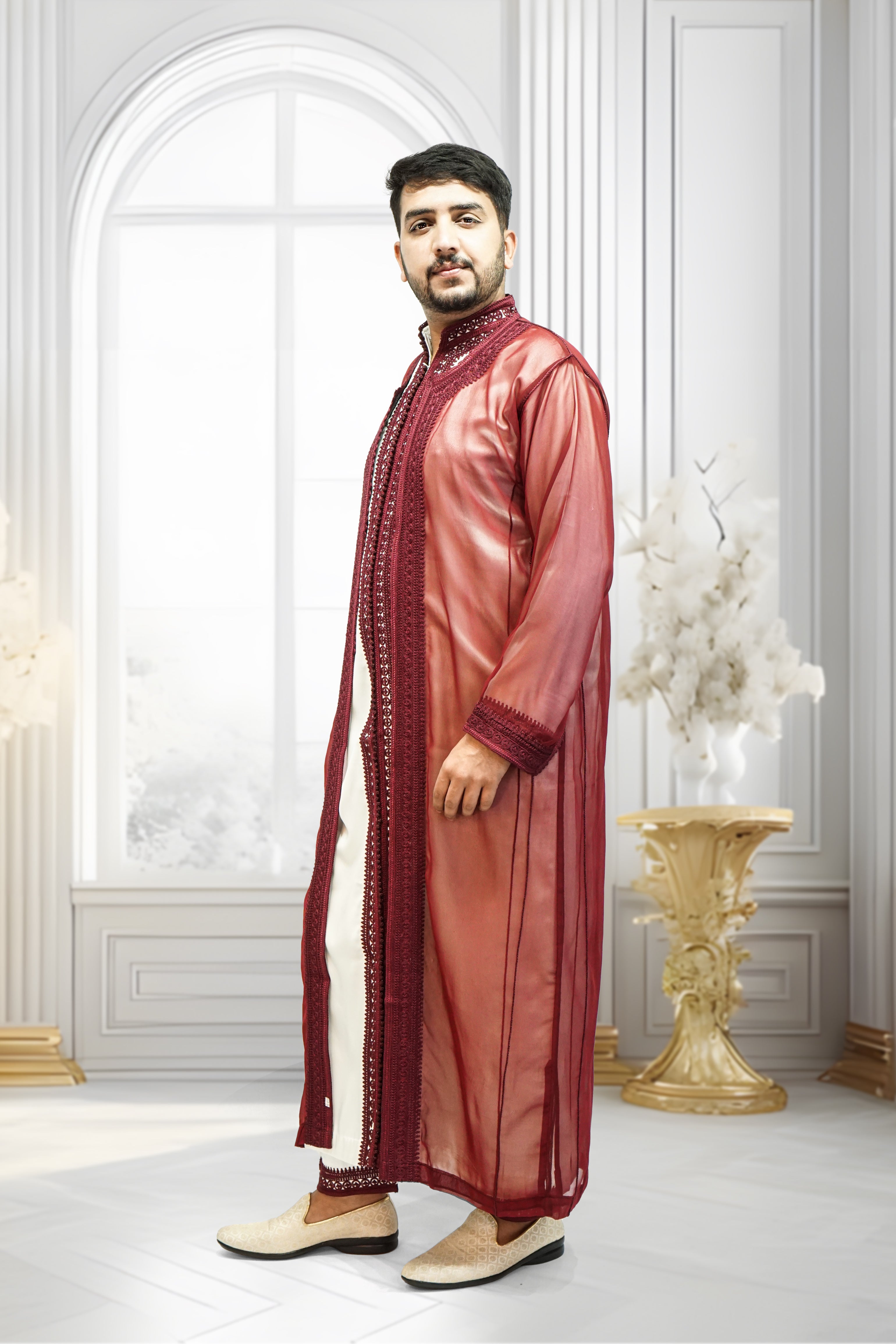Men’s Maroon Jabador – Elegant Traditional Moroccan Style Outfit