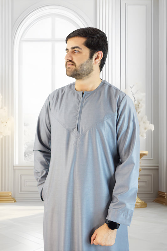 Elegant Grey Emirati Thobe – Matte Finish