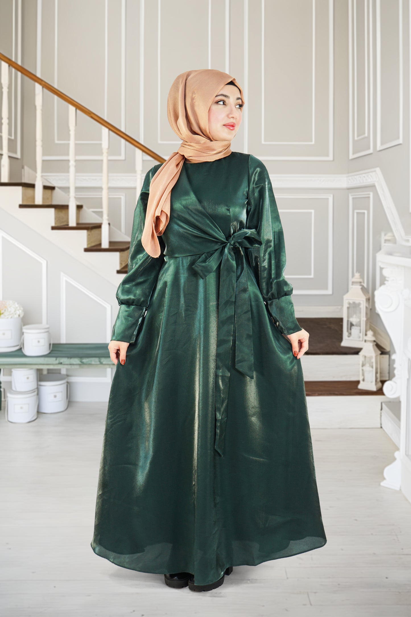 Rich Green Soft Shiny Organza Dress