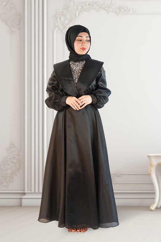 One-Sided Swarovski Stone Turkish Dress – Black Elegance