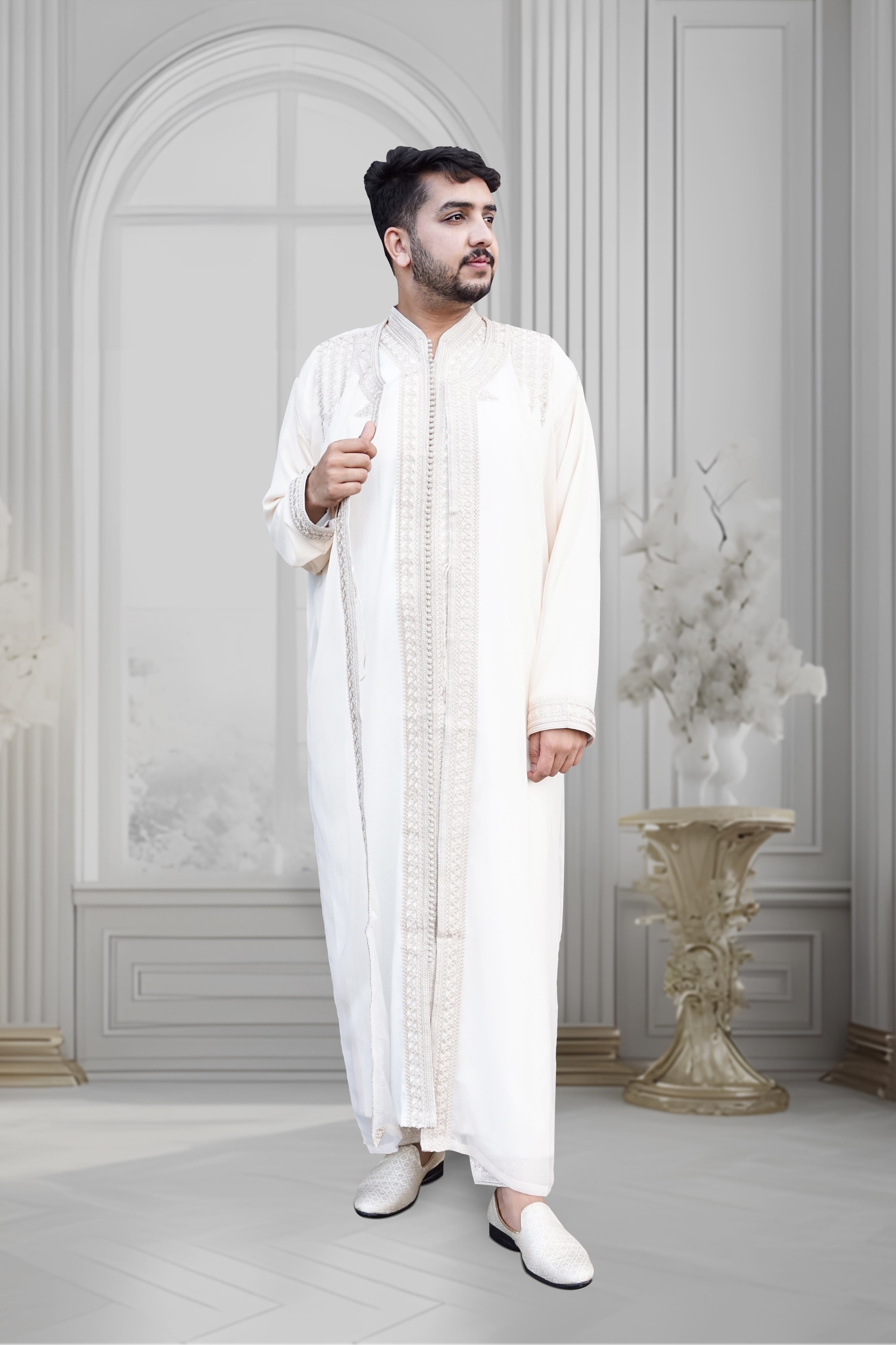 Men’s White Jabador – Elegant Traditional Moroccan Style Outfit