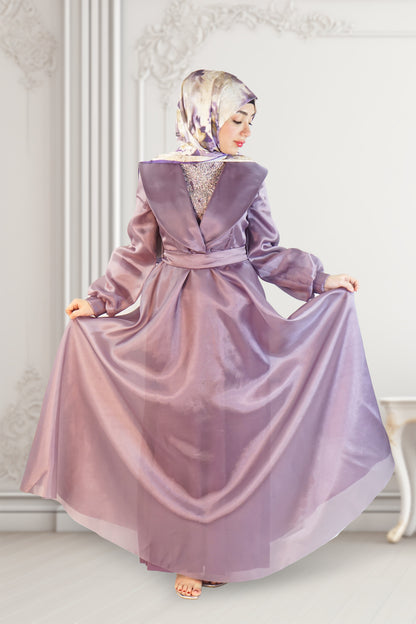 Swarovski-Embellished Turkish Lavender Dress – Elegant & Timeless