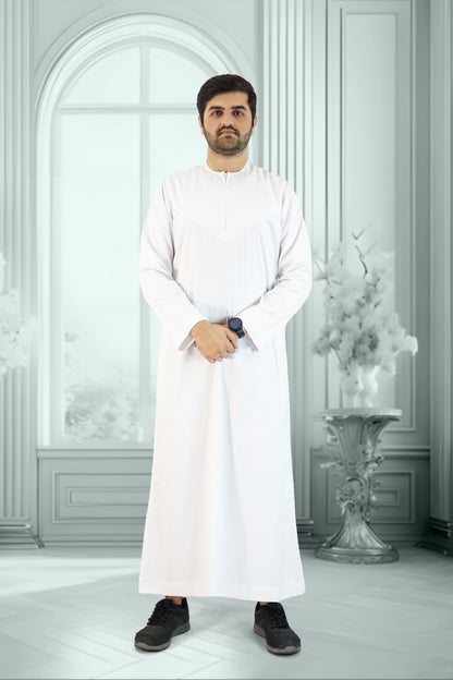 Elegant White Emirati Thobe – Matte Finish