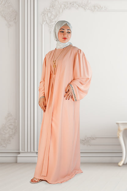 Two-Piece Moroccan Abaya with Belt – Thick Chiffon Elegance