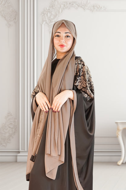 Dubai Style Embroidered Kaftan in Rich Brown