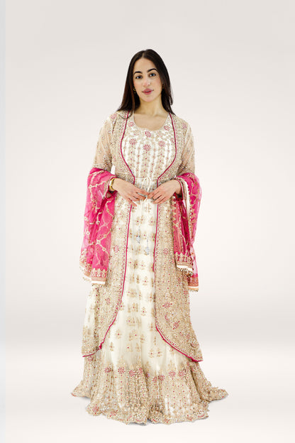 Elegant White & Pink Soft Net Asian Long Suit