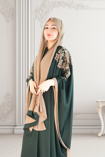 Dubai Style Embroidered Kaftan in Royal Green