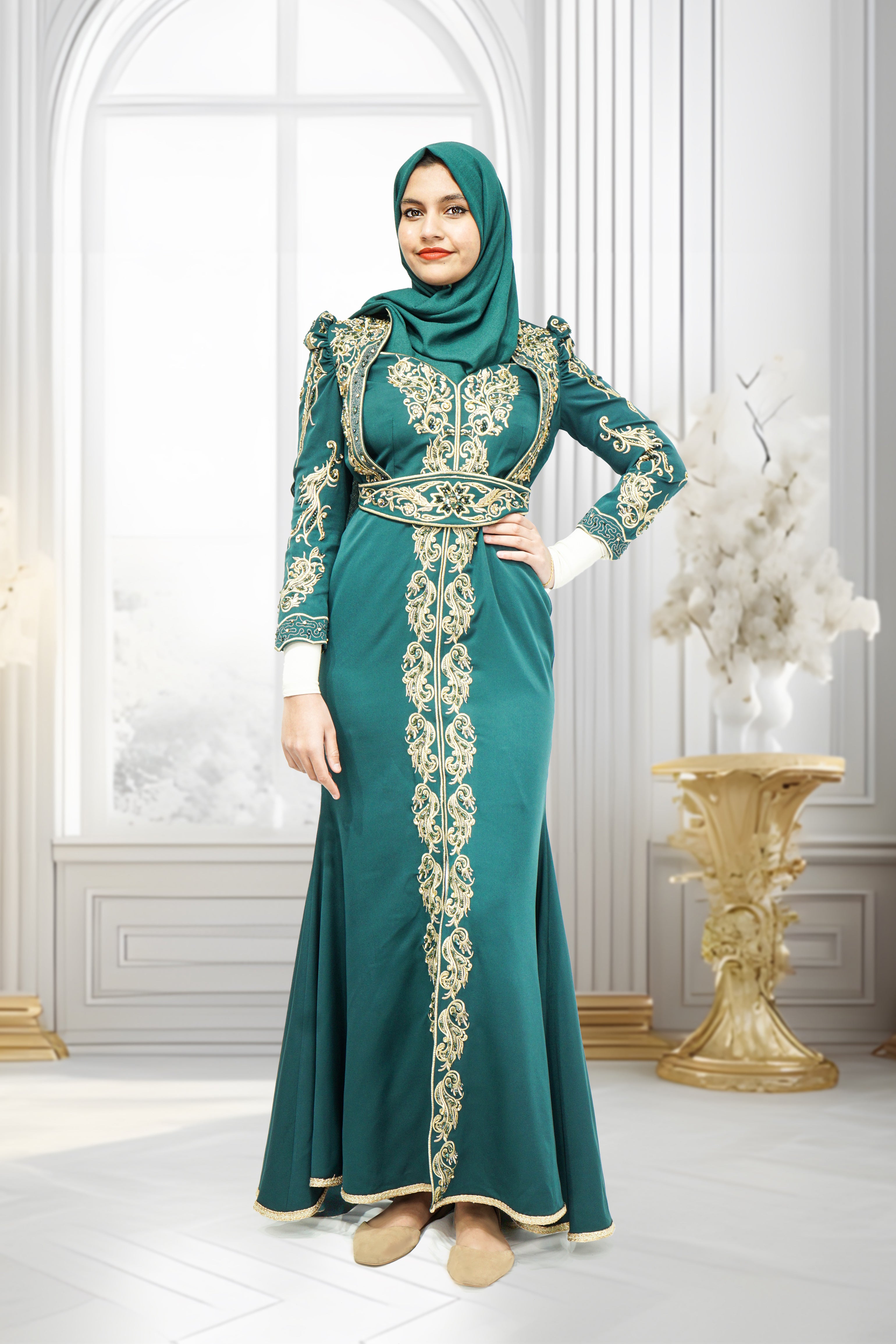 Mermaid Embroidery Turkish Dress Green | Aroosah Mermaid Embroidery Turkish Dress Green | Aroosah
