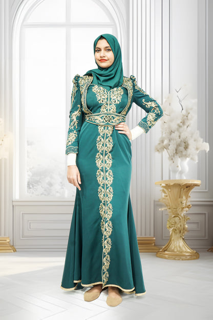 Mermaid Embroidery Turkish Dress Green