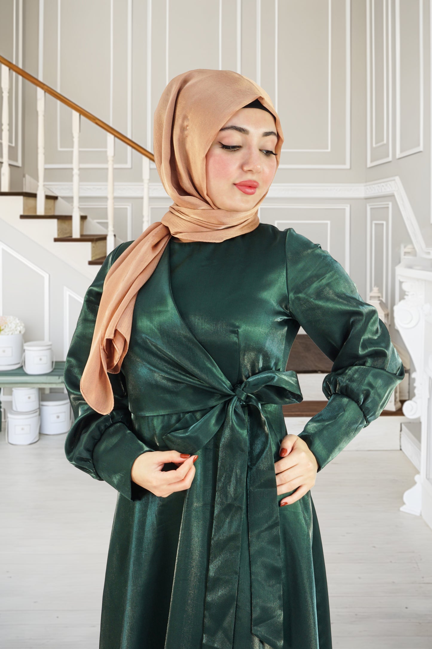 Rich Green Soft Shiny Organza Dress