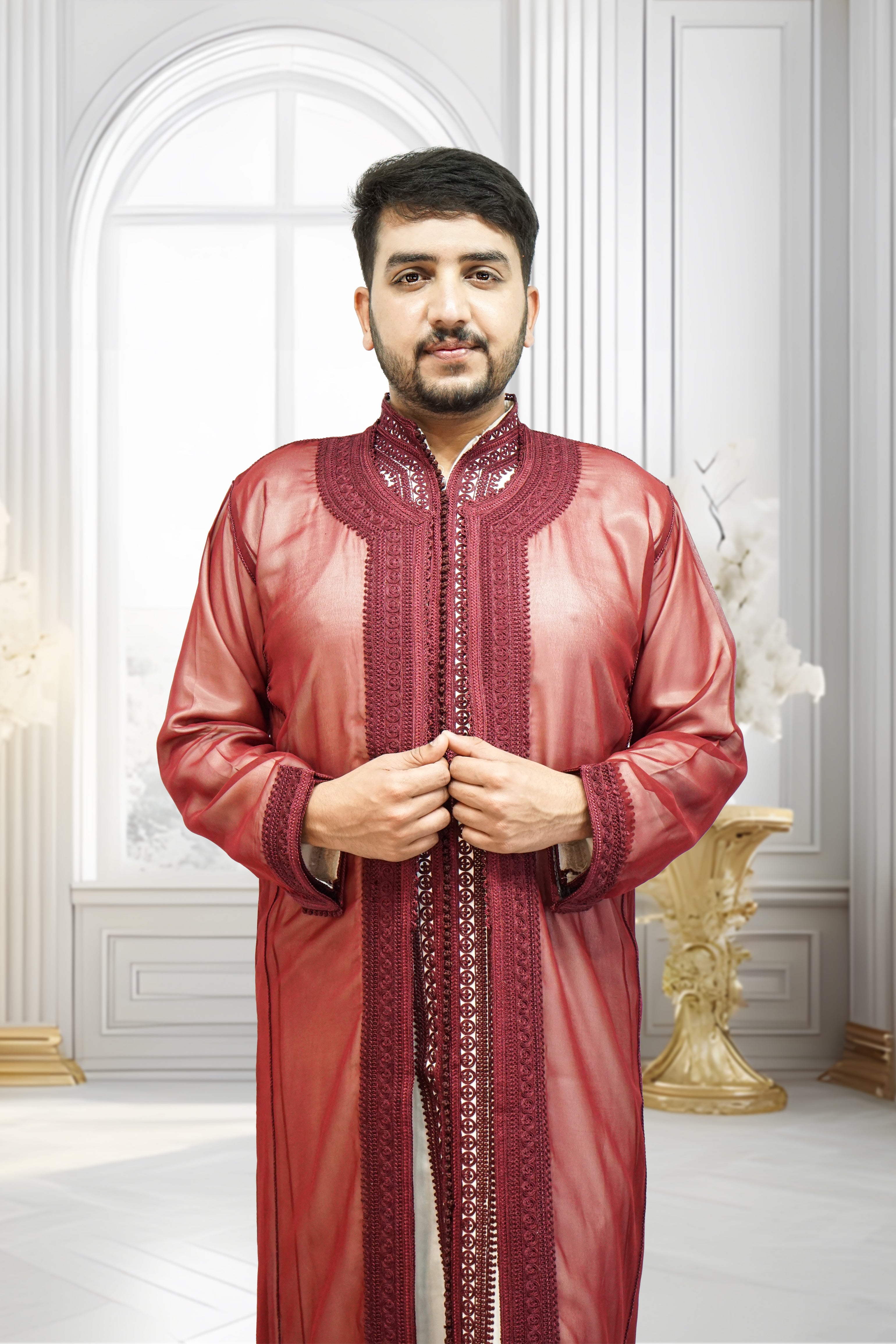 Men’s Maroon Jabador – Elegant Traditional Moroccan Style Outfit