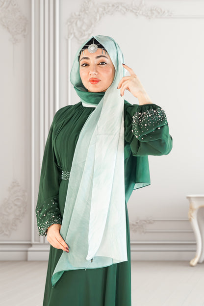 Elegant Green Dress with Pearl Work on Sleeves