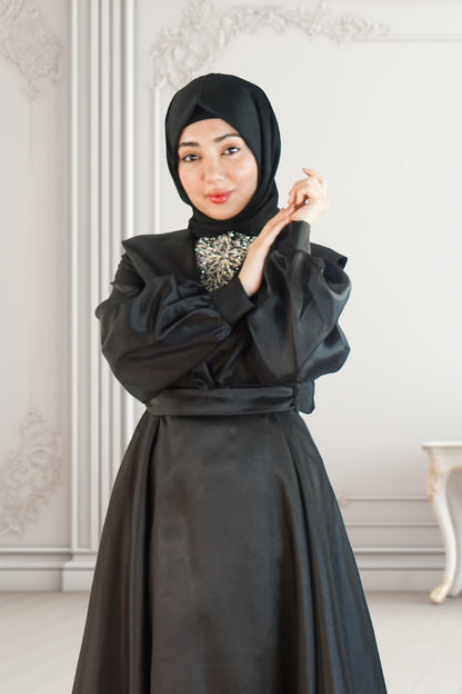 One-Sided Swarovski Stone Turkish Dress – Black Elegance