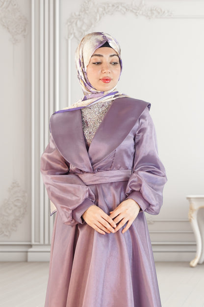 Swarovski-Embellished Turkish Lavender Dress – Elegant & Timeless