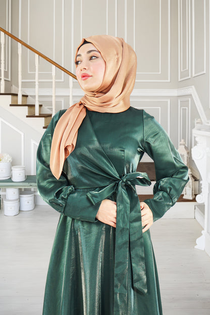 Rich Green Soft Shiny Organza Dress