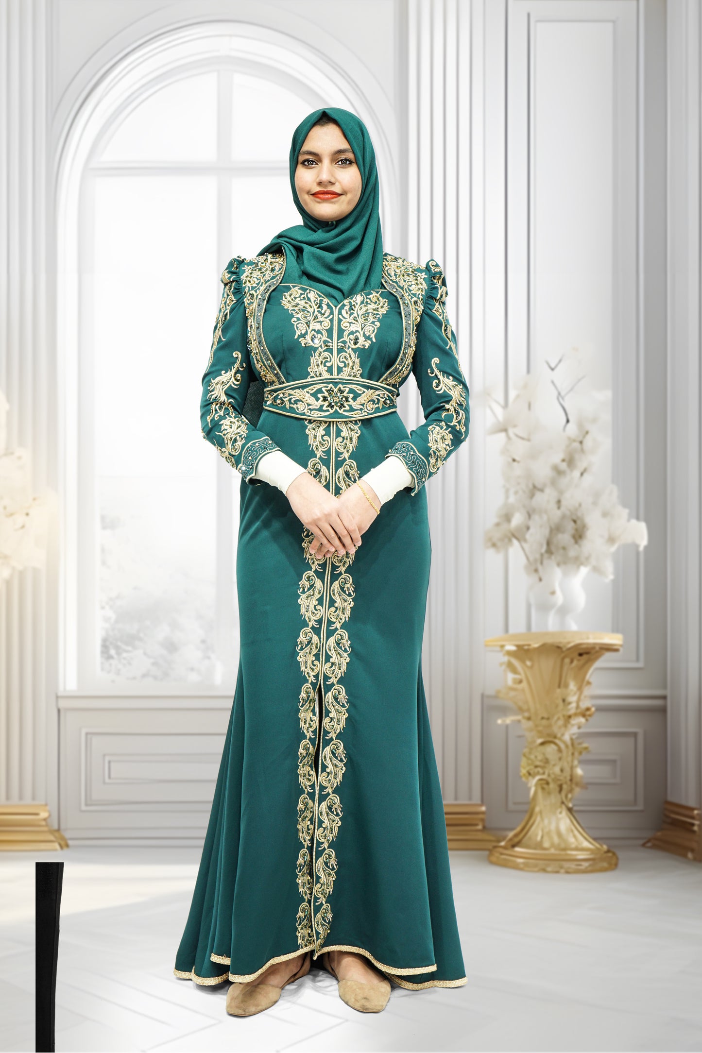 Mermaid Embroidery Turkish Dress Green