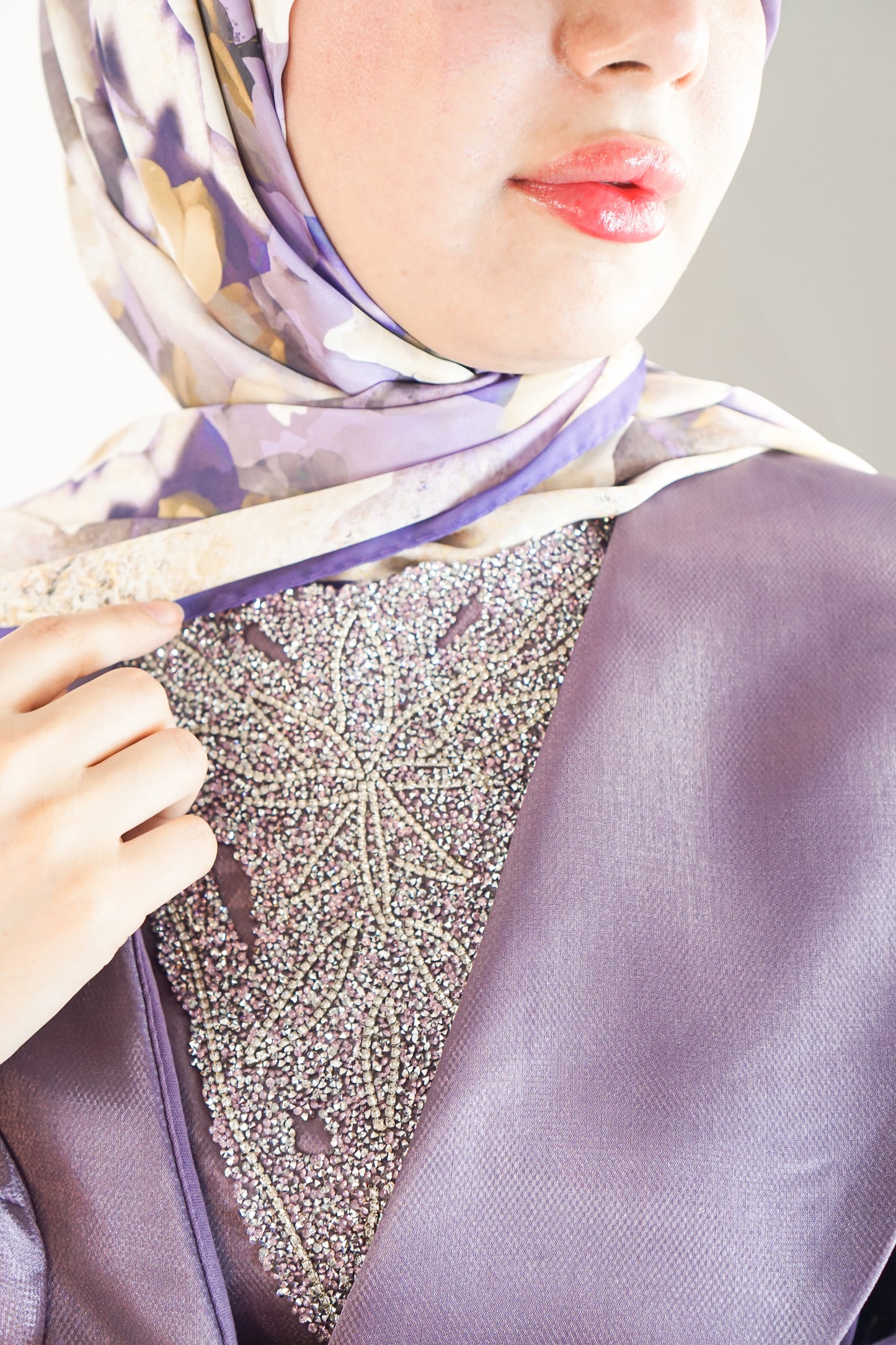 Swarovski-Embellished Turkish Lavender Dress – Elegant & Timeless