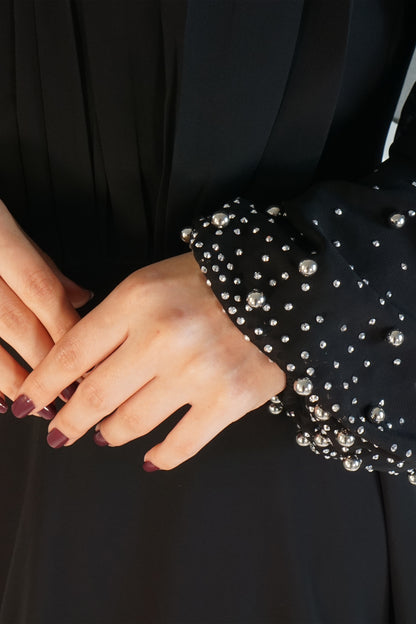 Elegant Black Dress with Pearl Work on Sleeves